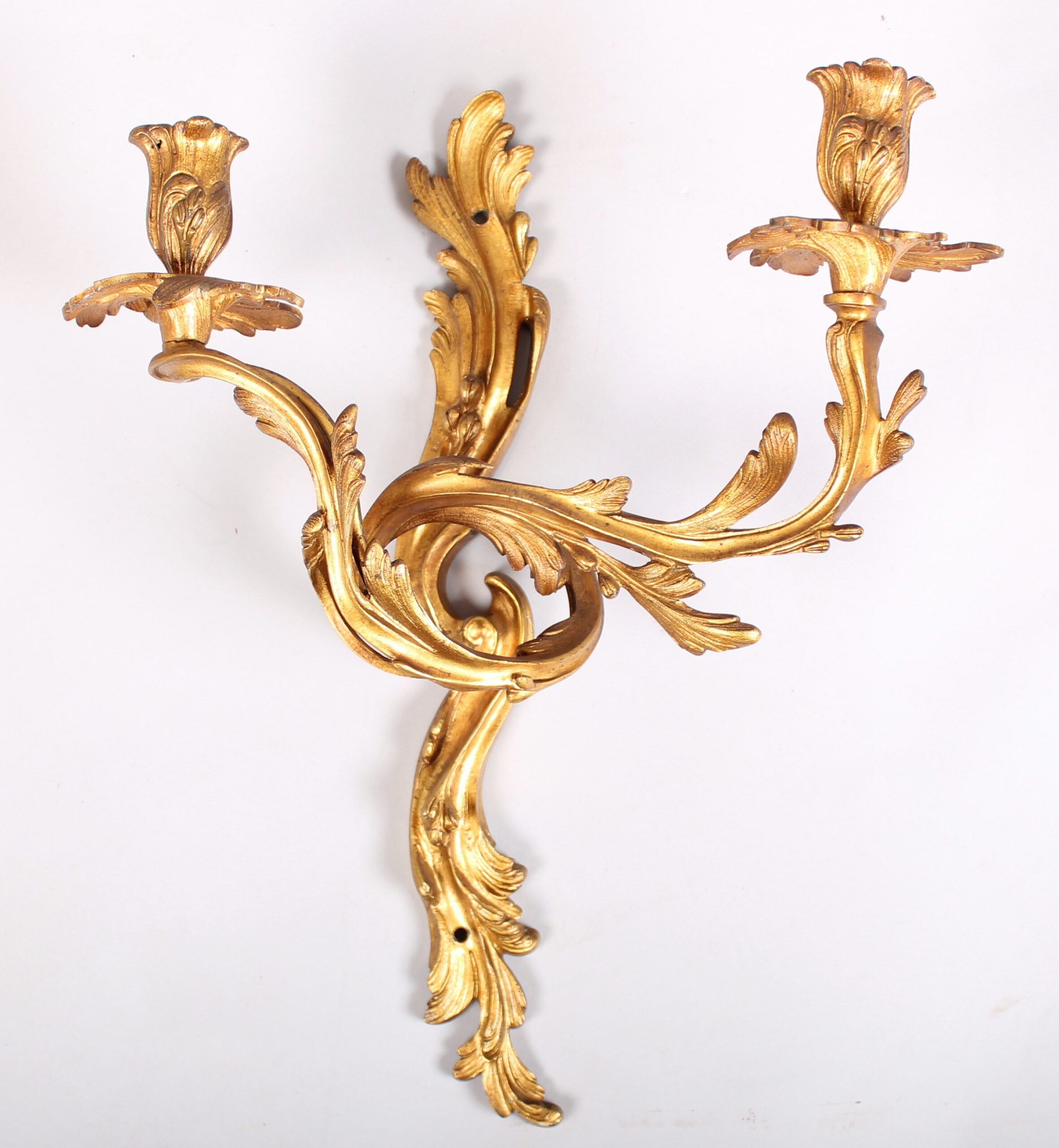 Pair of gilt-brass wall-lights in the Louis XV Rococo style