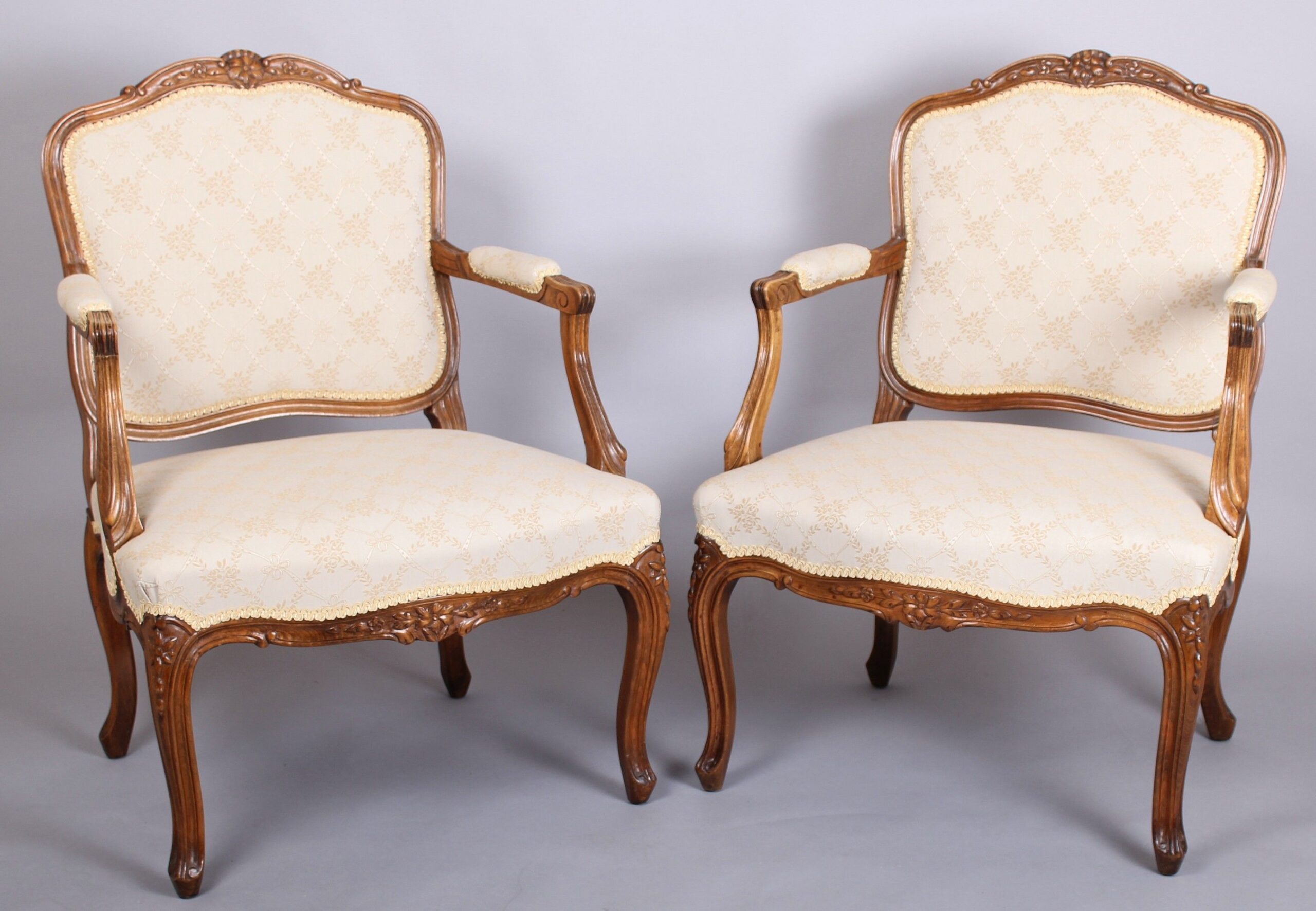 Pair of Danish beech fauteuils in the Louis XV manner