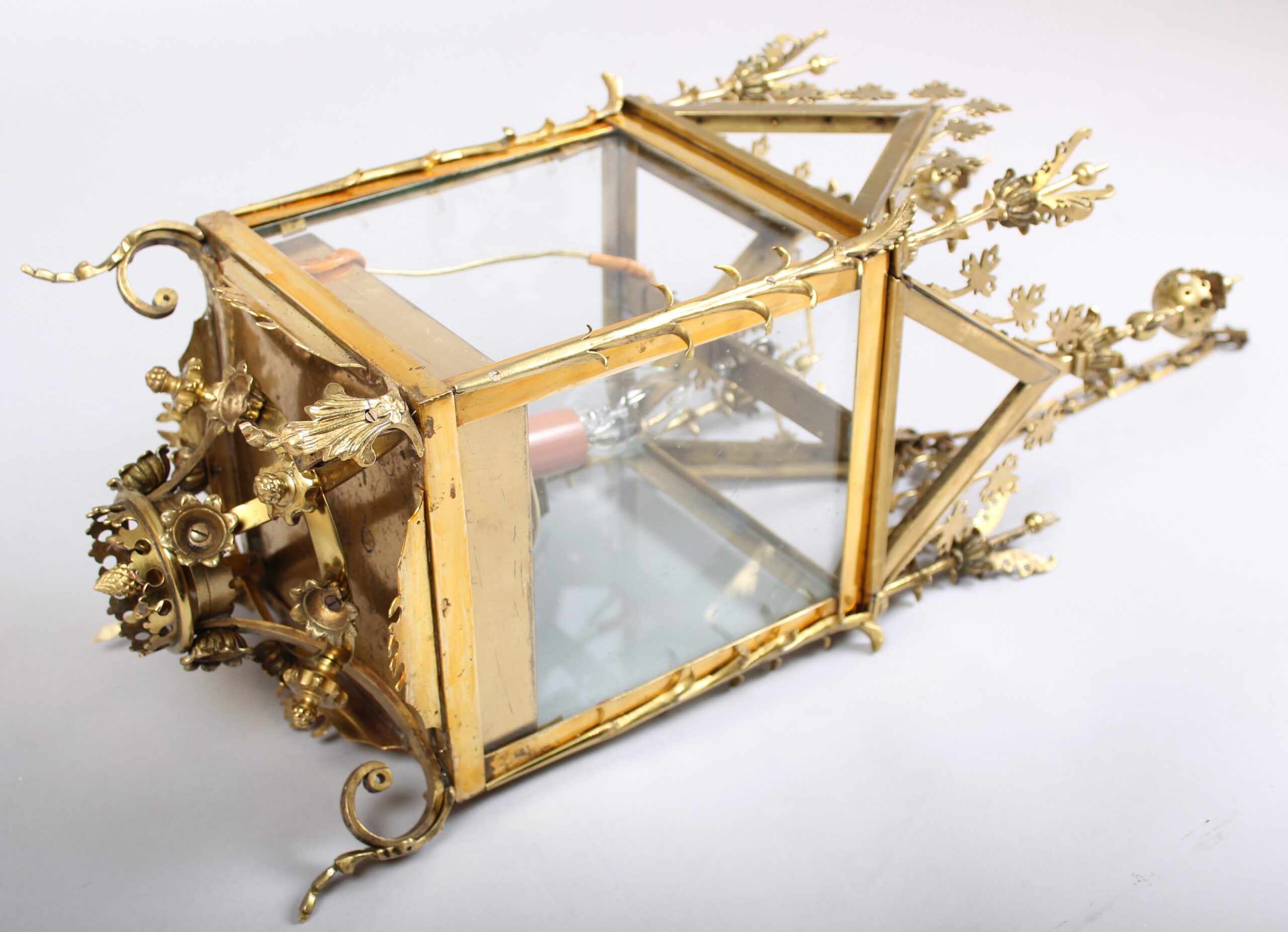 Decorative lacquered-brass hall-lantern in the Gothic style;  possibly Edwardian