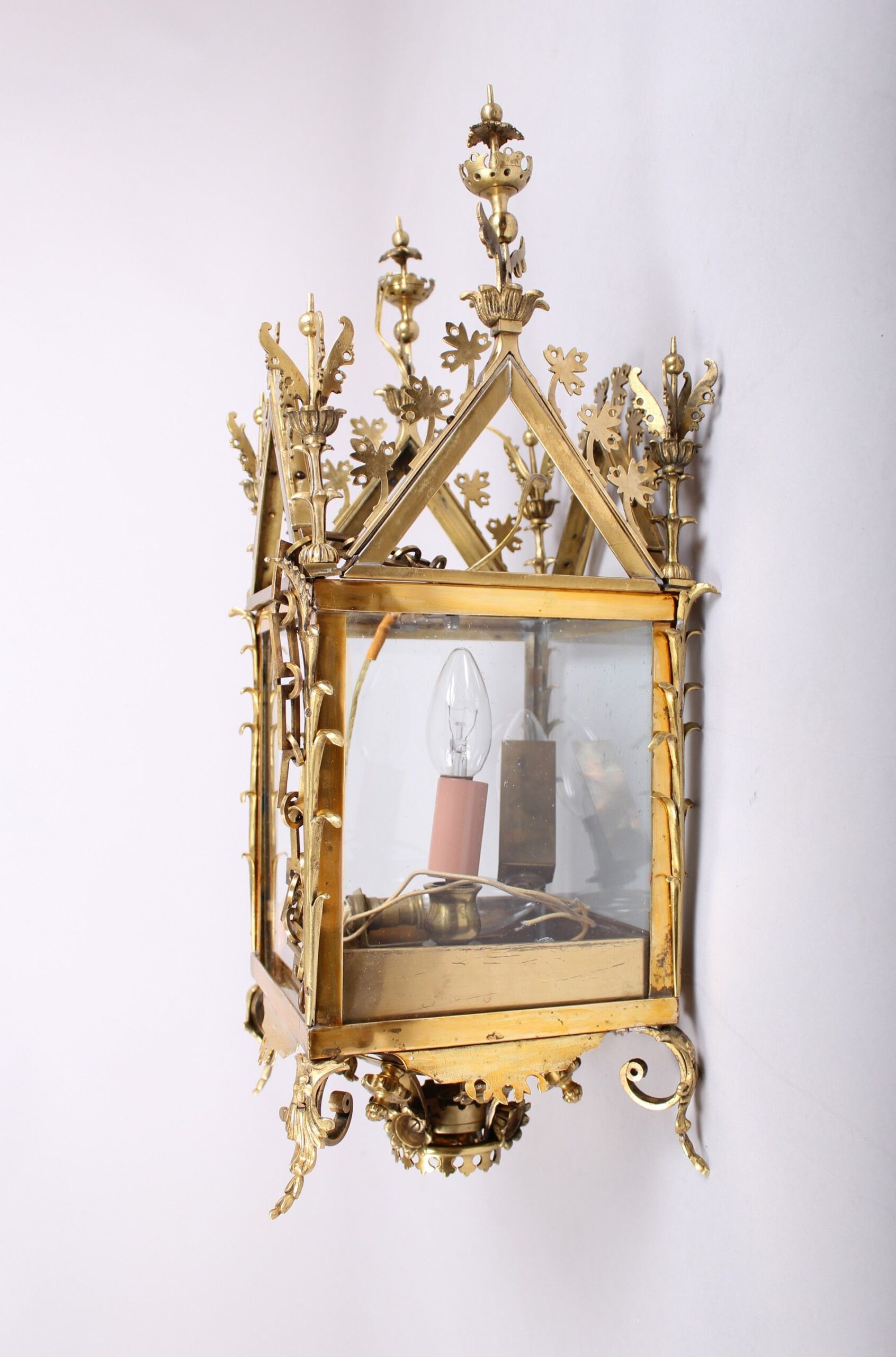 Decorative lacquered-brass hall-lantern in the Gothic style;  possibly Edwardian