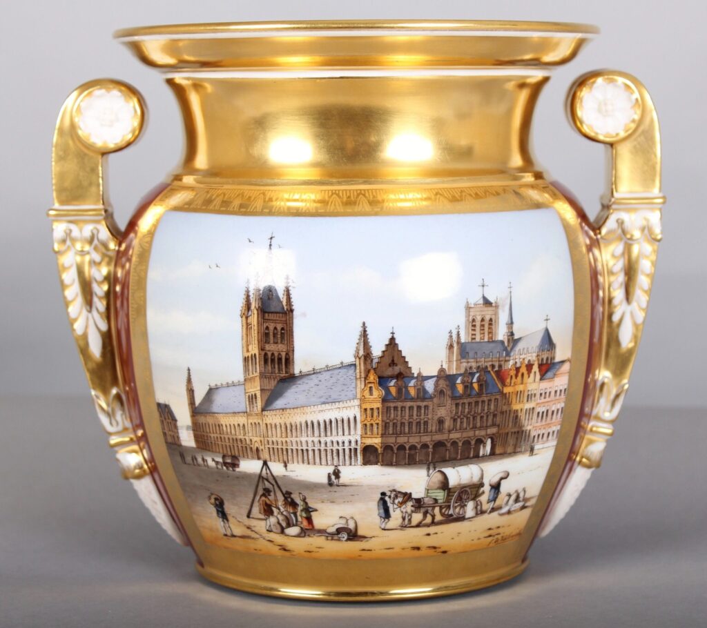 An early 19th century Brussels porcelain vase of Greek form