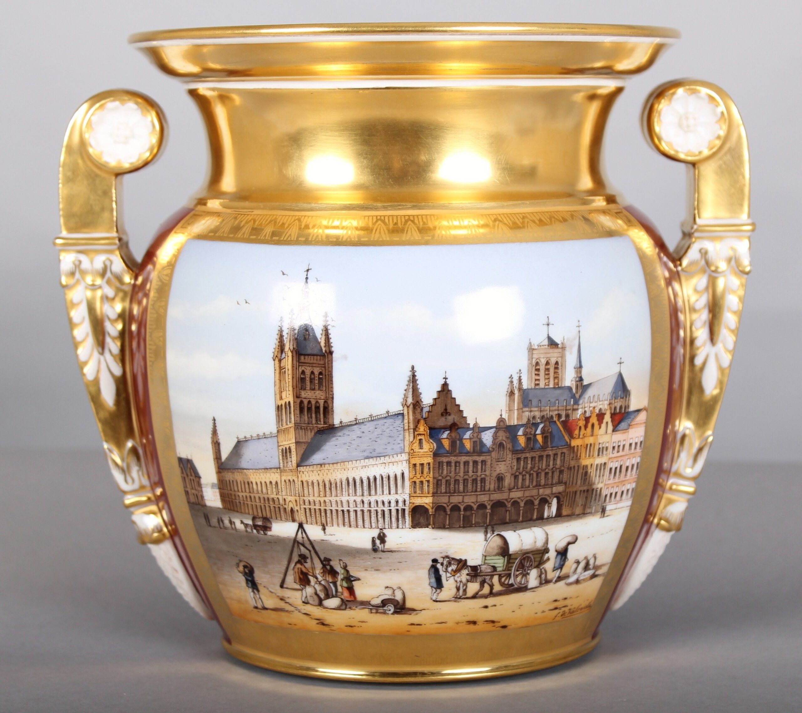 An early 19th century Brussels porcelain vase of Greek form