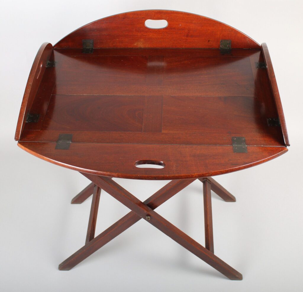 19th century oval drop-side butler’s tray and stand
