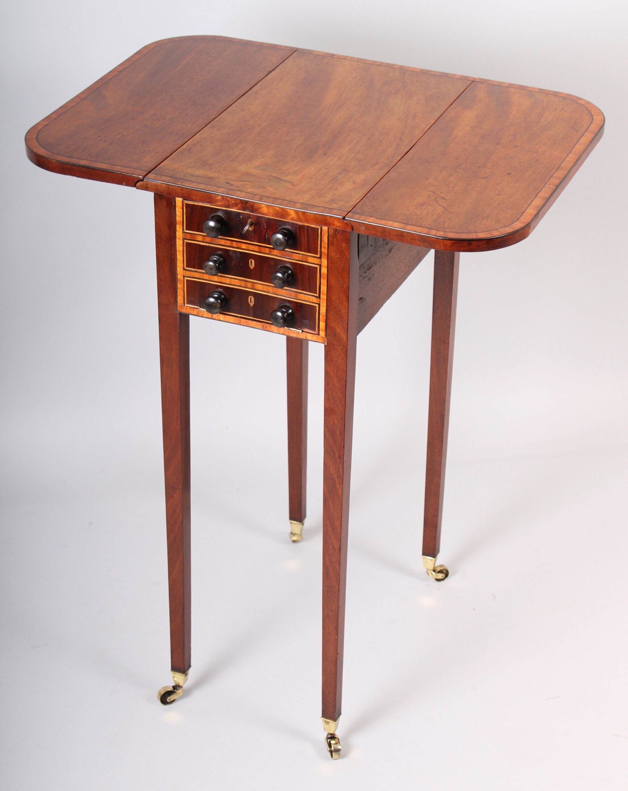 George III period mahogany and satinwood banded miniature Pembroke work-table