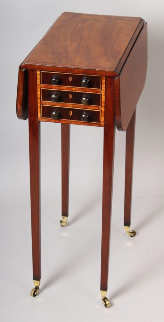 George III period mahogany and satinwood banded miniature Pembroke work-table