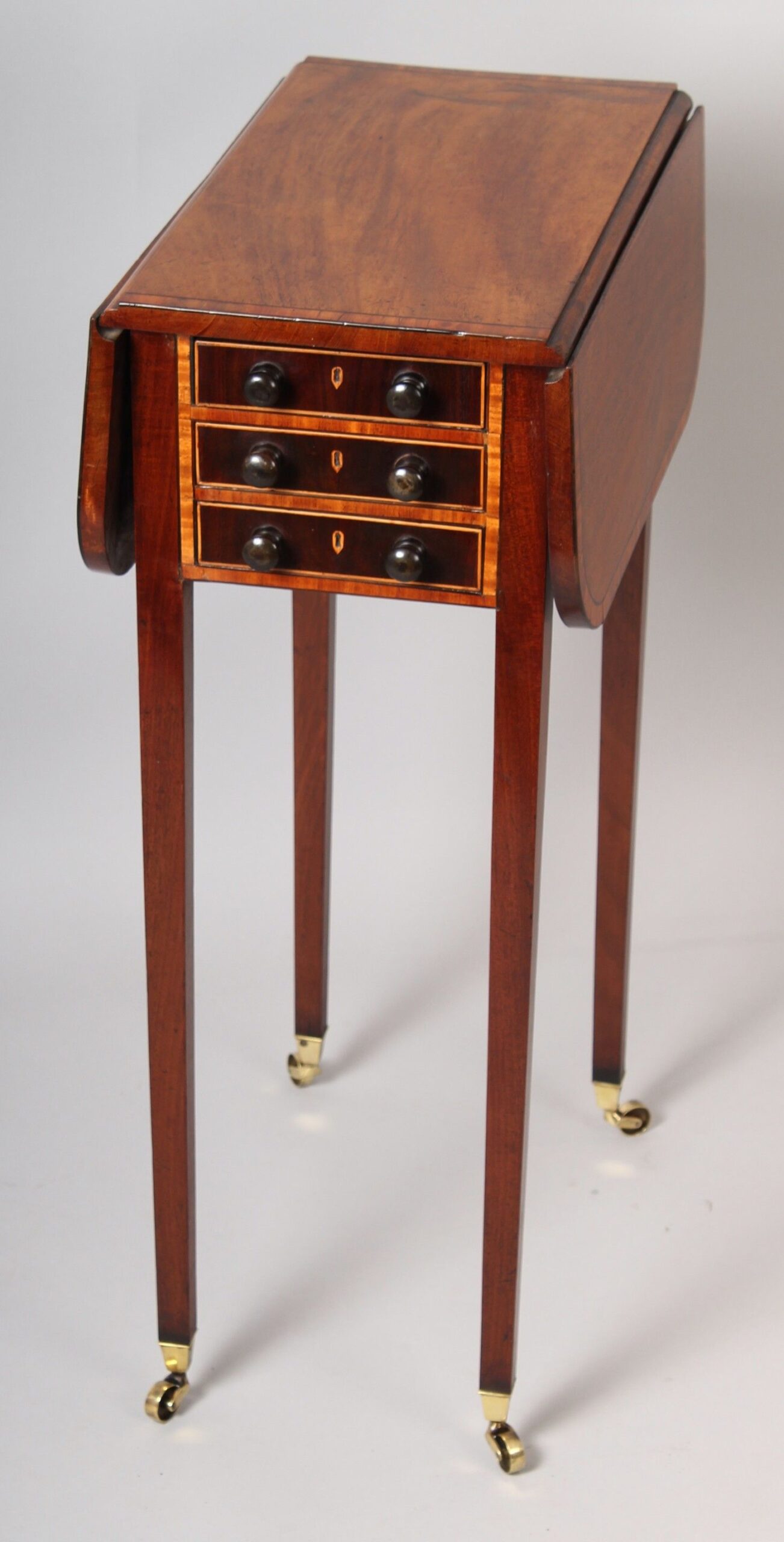 George III period mahogany and satinwood banded miniature Pembroke work-table