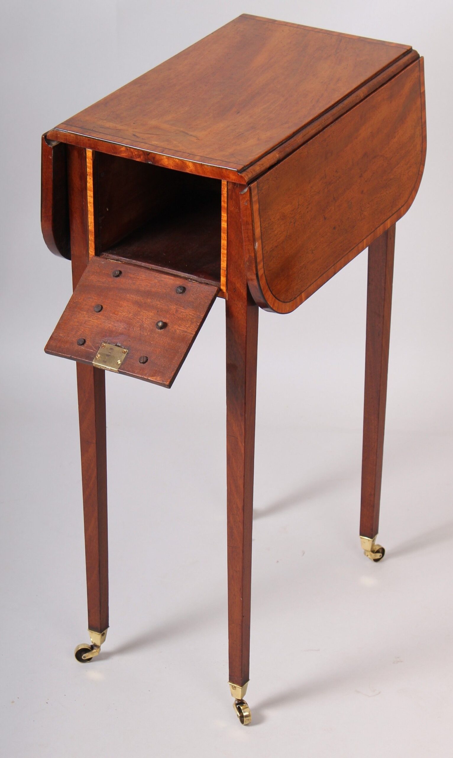 George III period mahogany and satinwood banded miniature Pembroke work-table