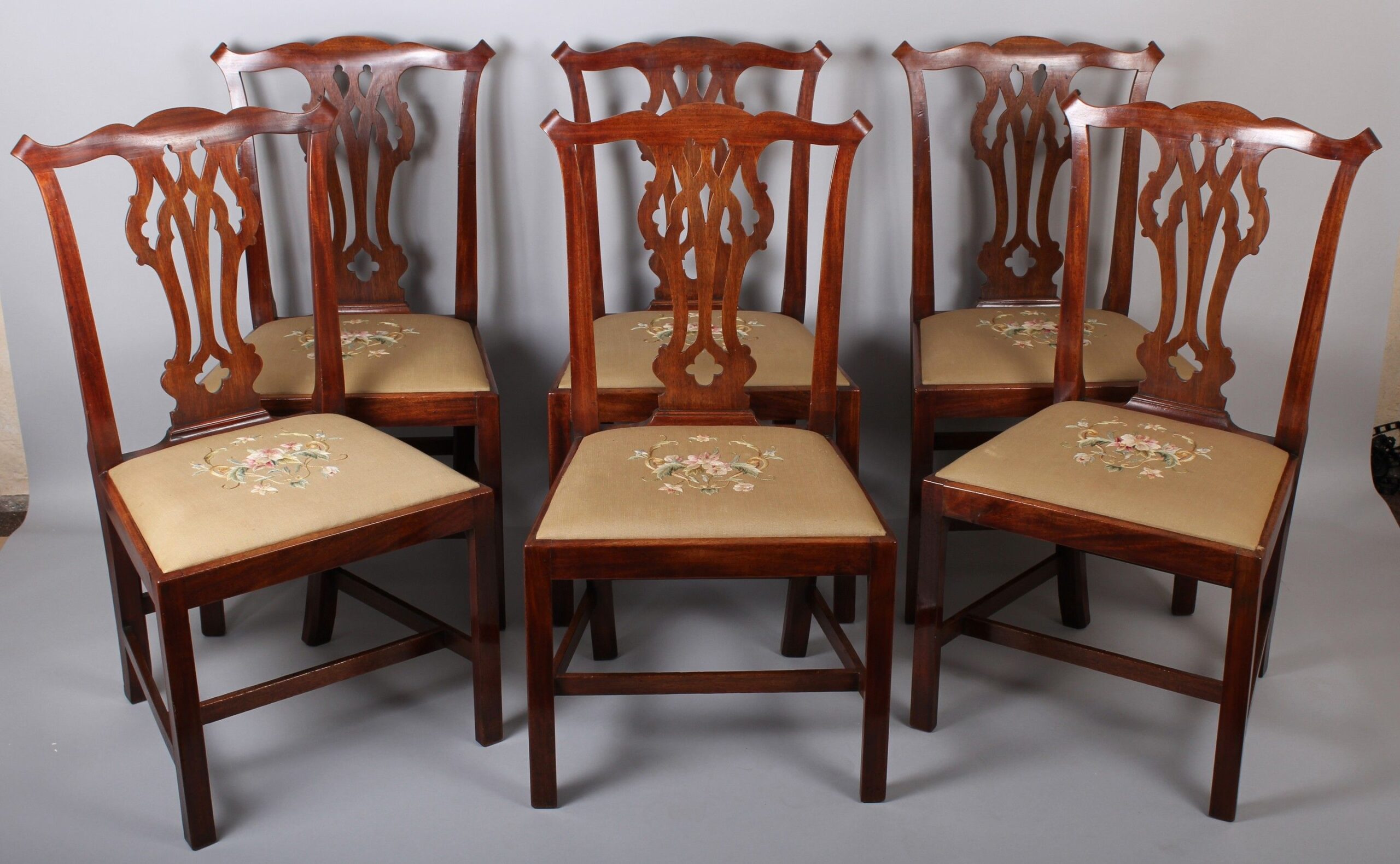 Set of six George III period mahogany ‘Country Chippendale’ dining-chairs