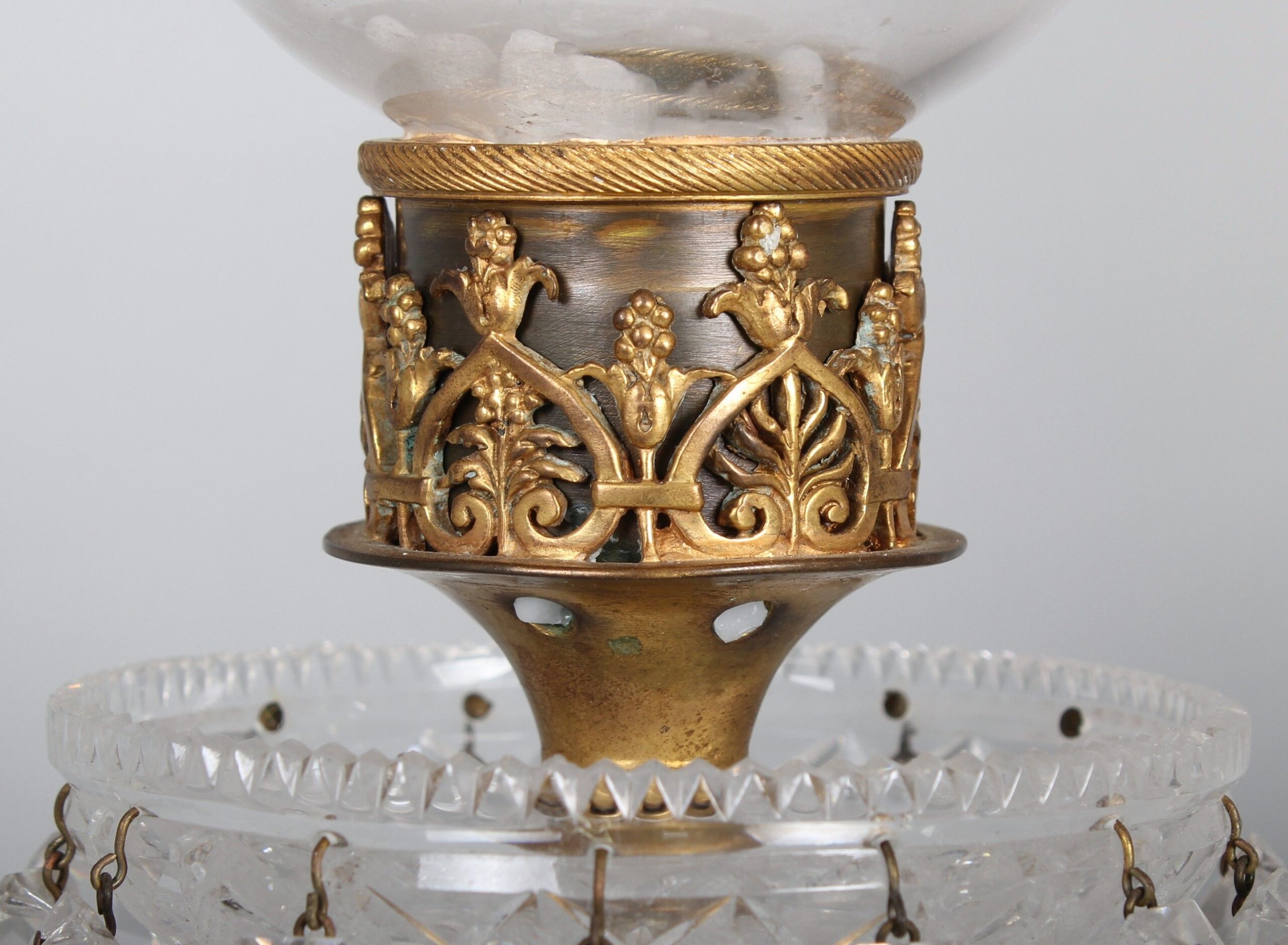 Pair of early 19th century cut-glass table lights with storm-shades