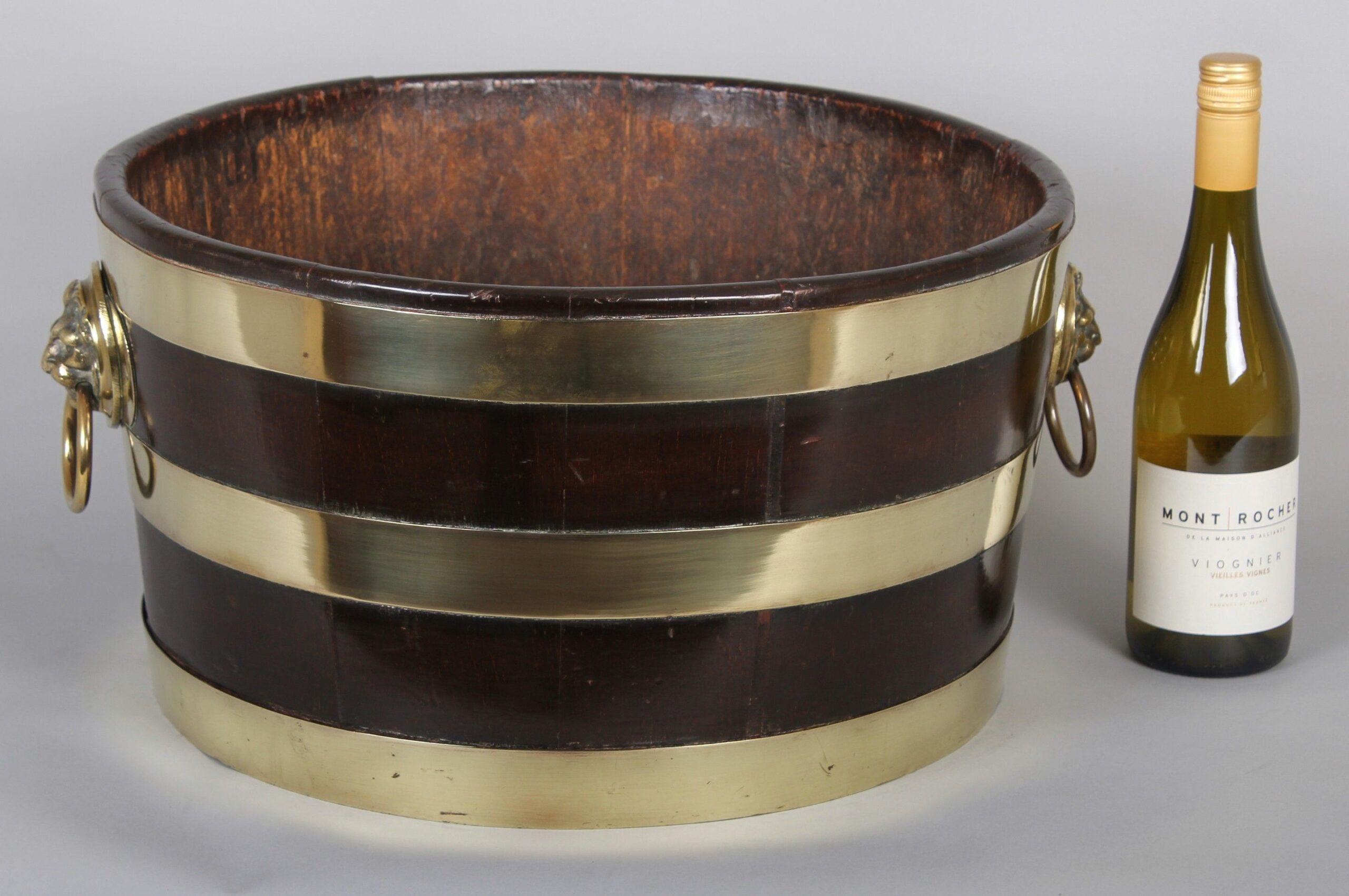 George III period mahogany and brass-banded circular wine-cooler