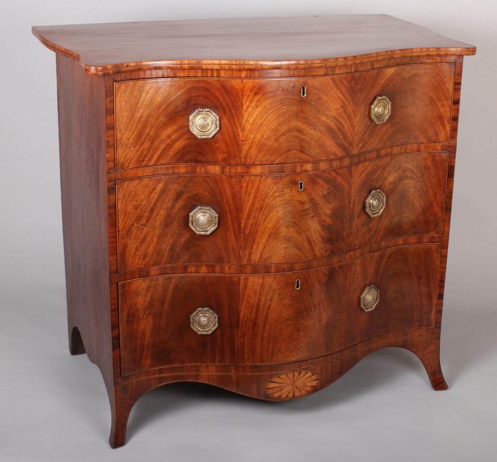 George III period mahogany serpentine fronted chest-of-drawers