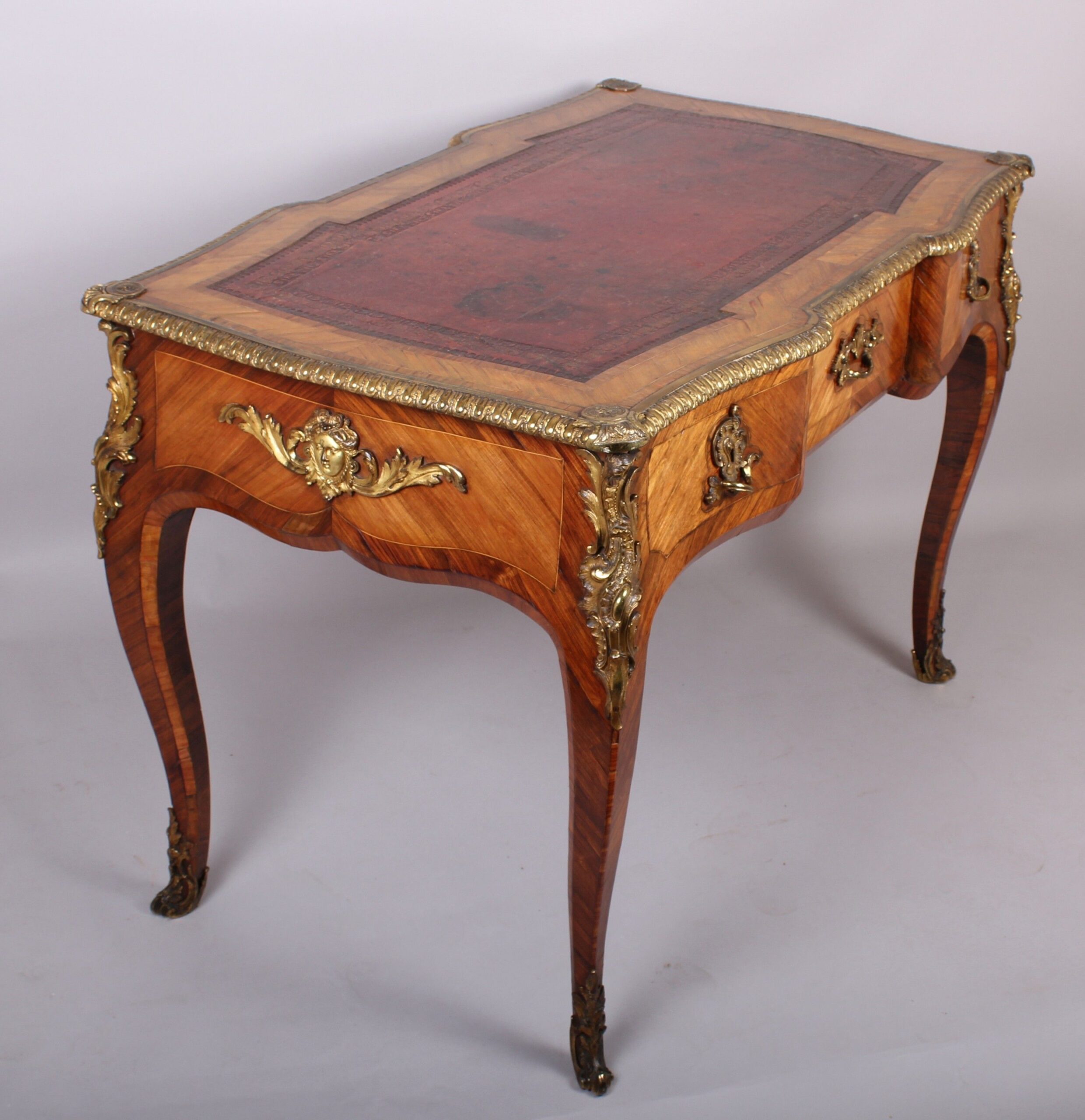 High quality nineteenth century kingwood and ormolu-mounted Louis XV style ‘Bureau Plat’