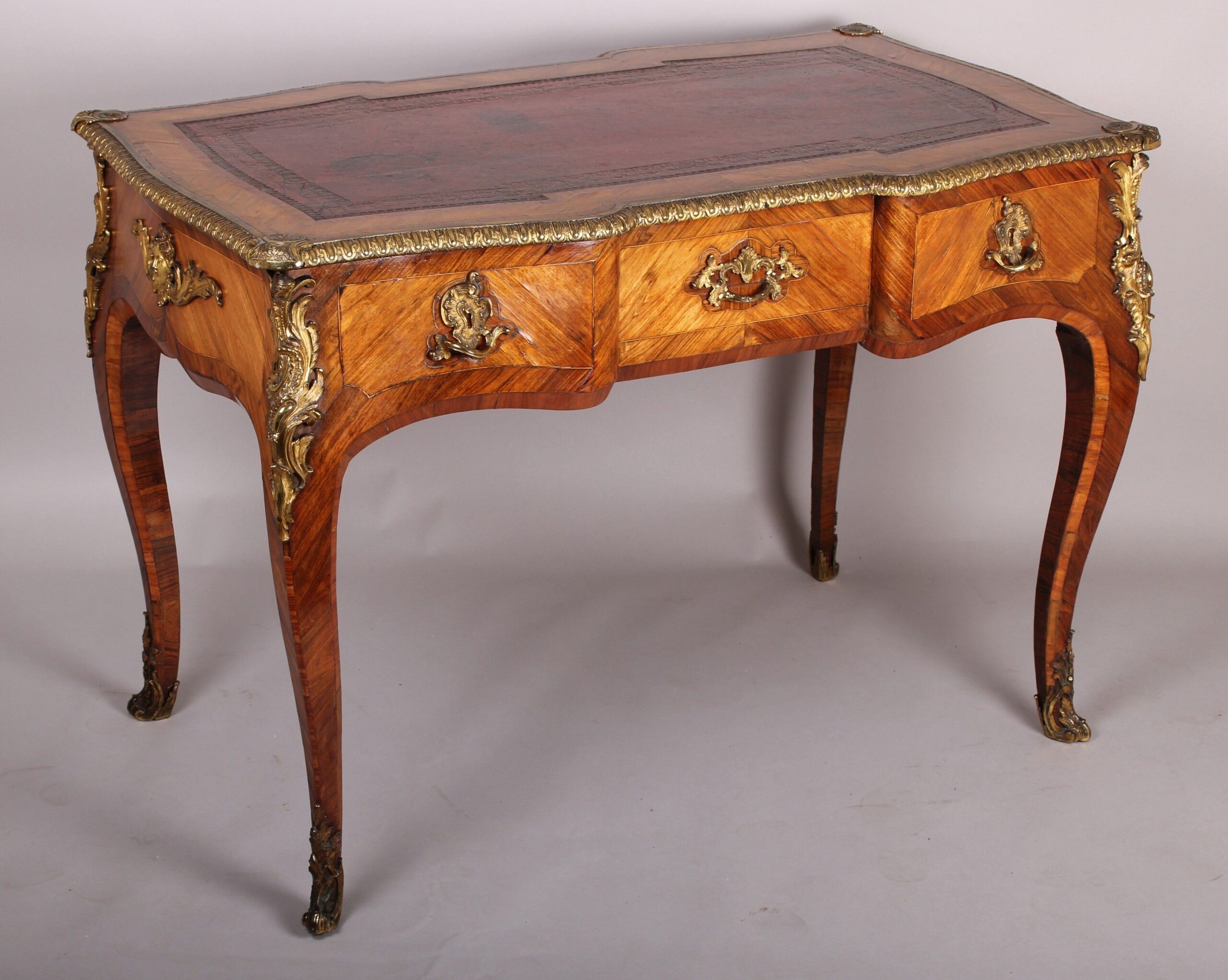 High quality nineteenth century kingwood and ormolu-mounted Louis XV style ‘Bureau Plat’