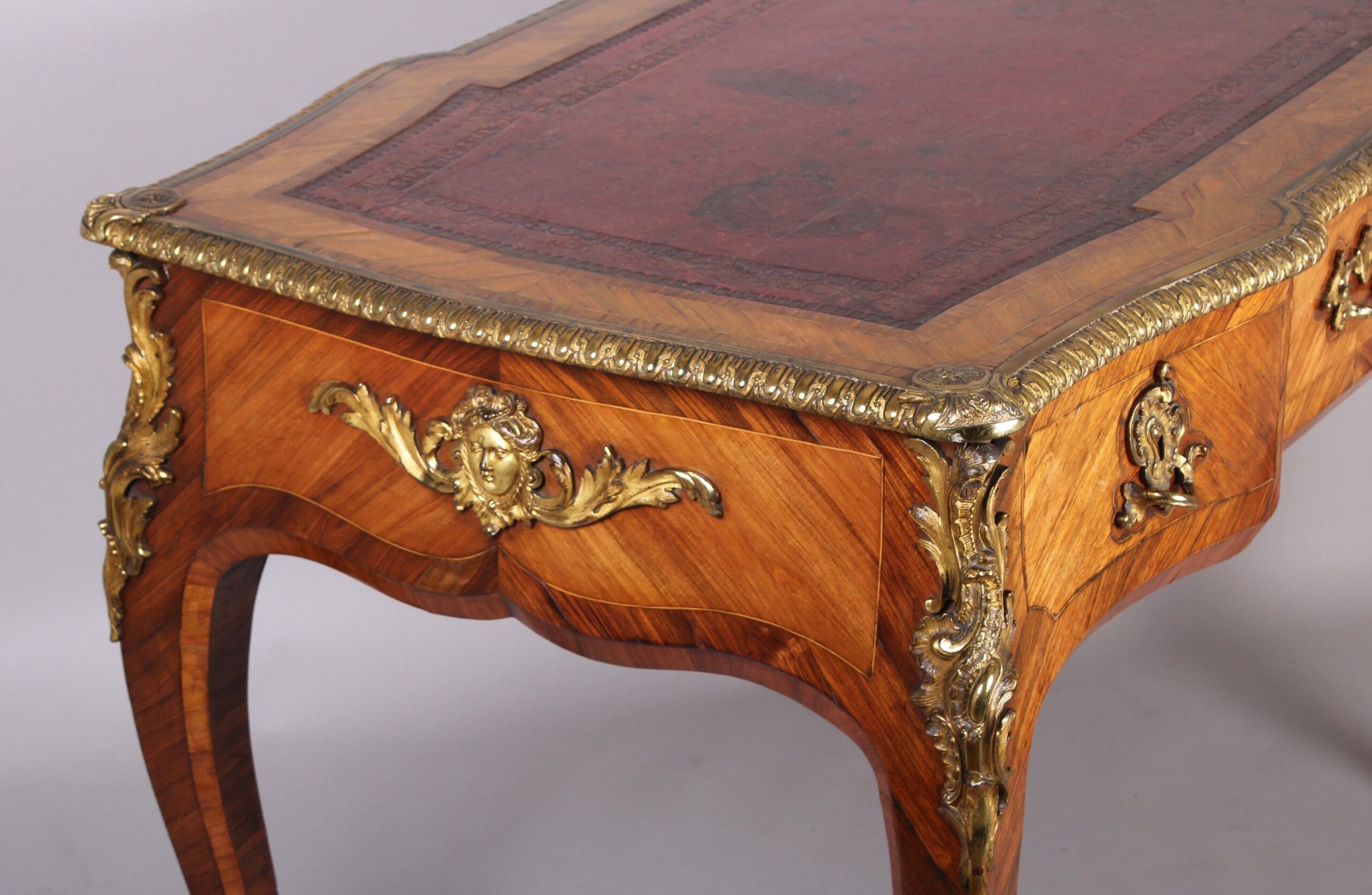 High quality nineteenth century kingwood and ormolu-mounted Louis XV style ‘Bureau Plat’