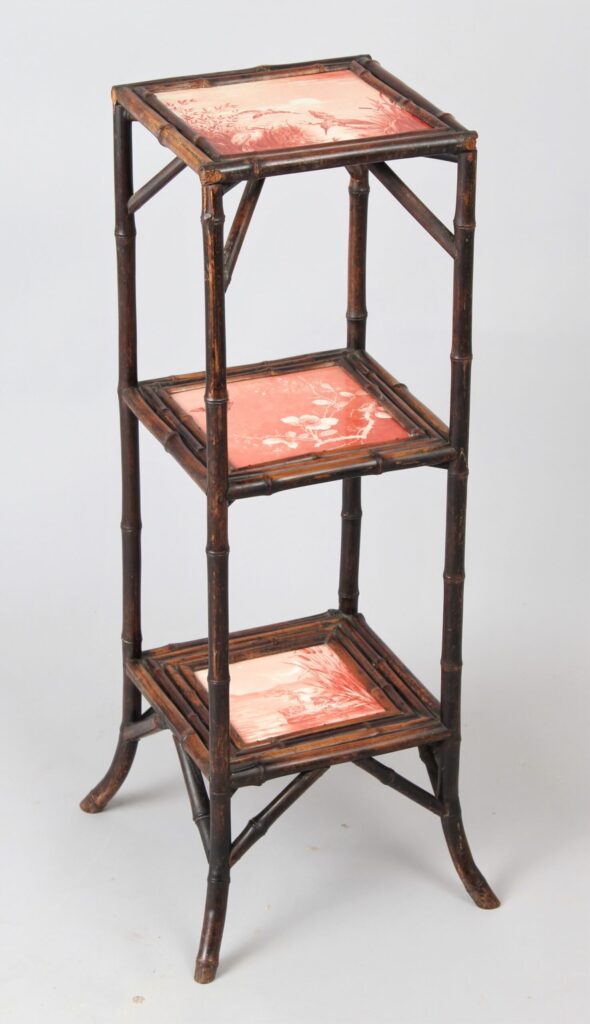 Bamboo three tier stand with ceramic tile shelves