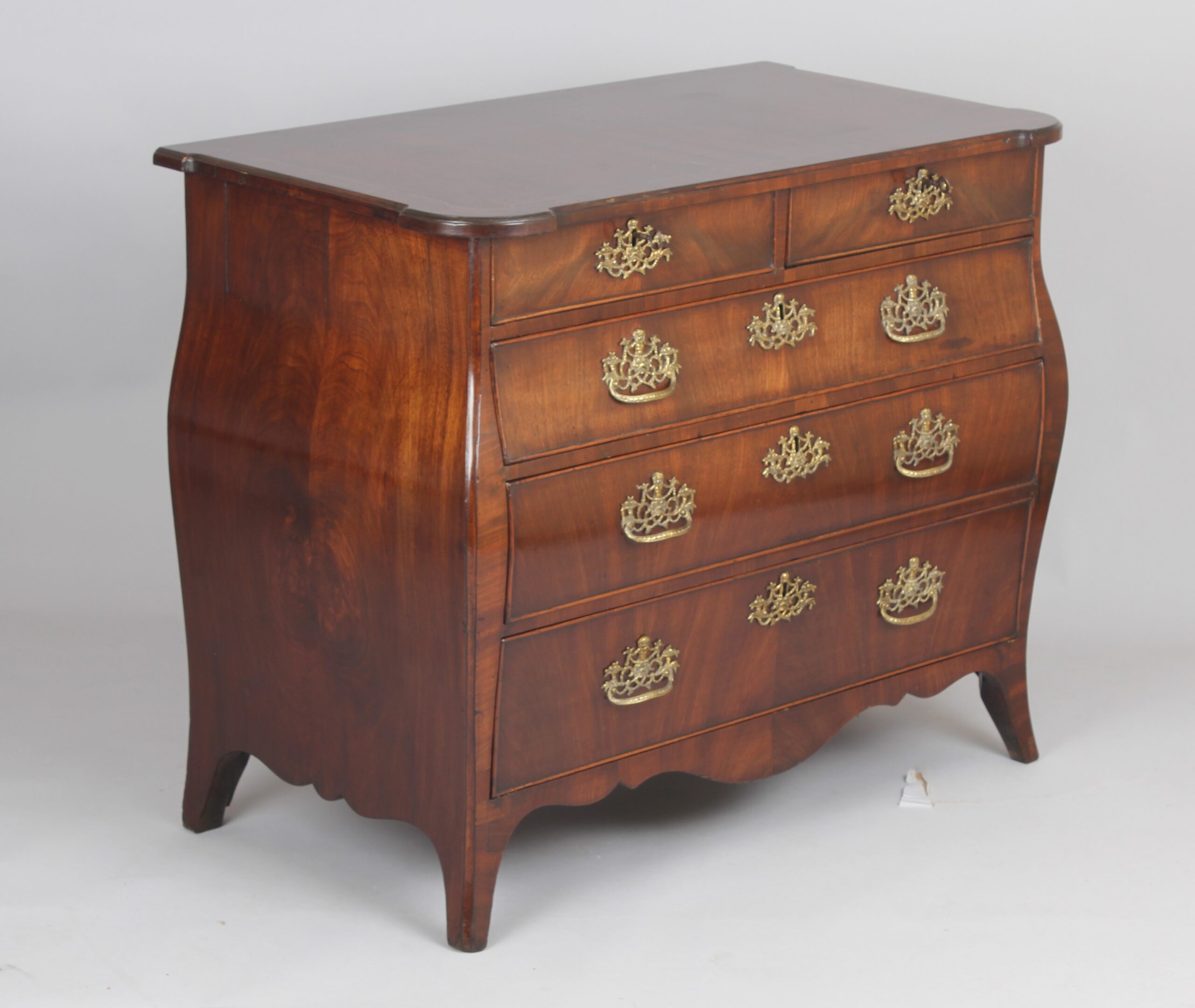 Small Dutch mahogany bombe commode chest