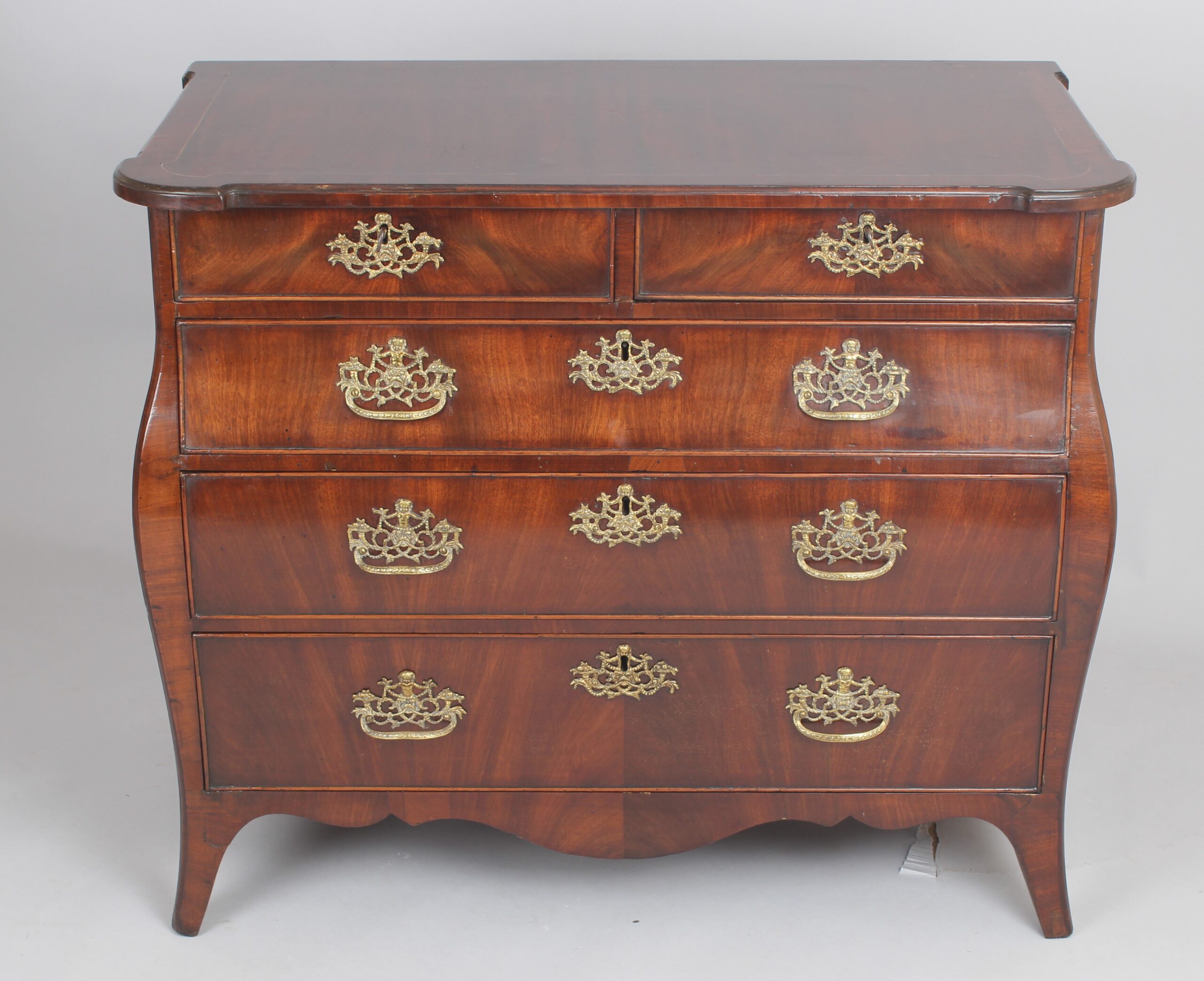 Small Dutch mahogany bombe commode chest