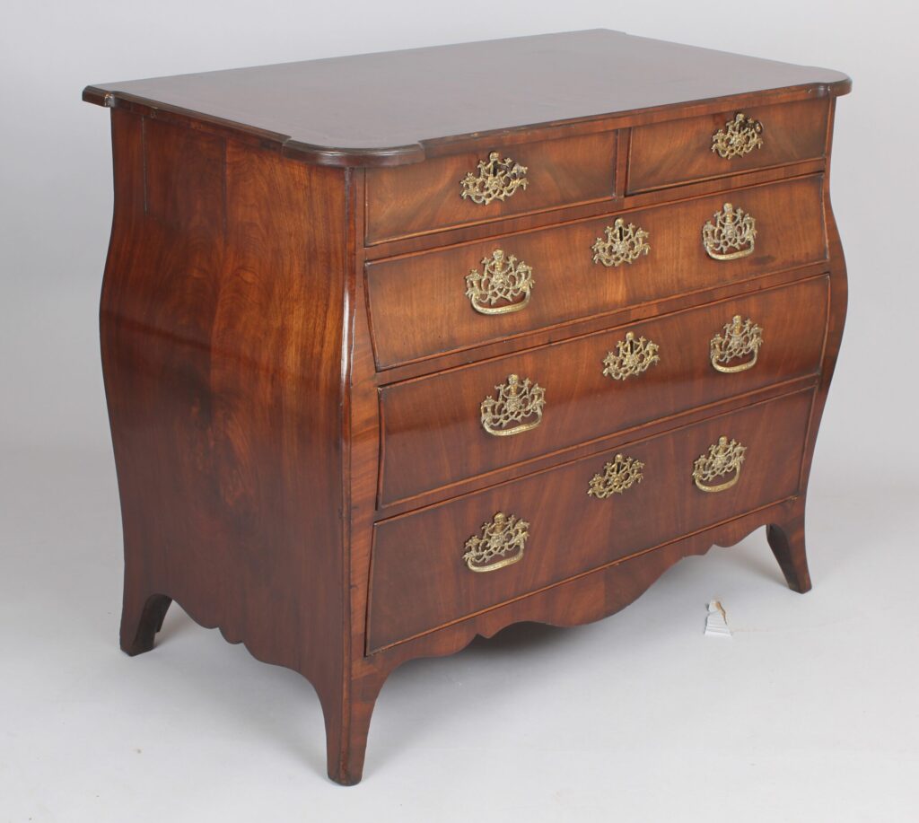 Small Dutch mahogany bombe commode chest