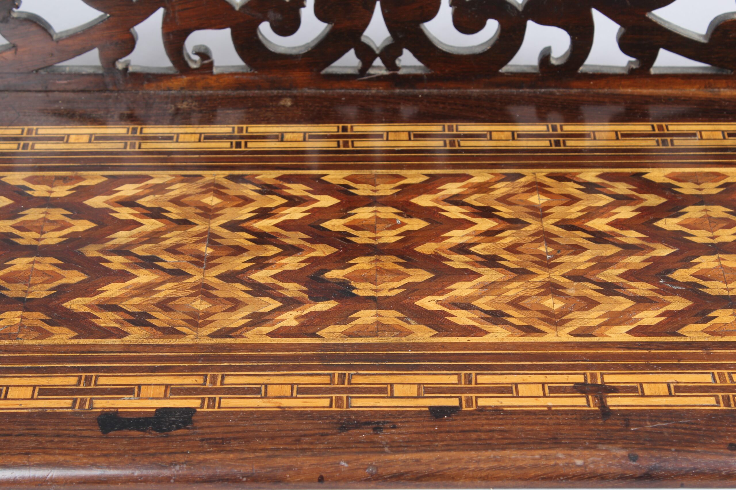 A mid Victorian rosewood and Tunbridgeware table book-stand