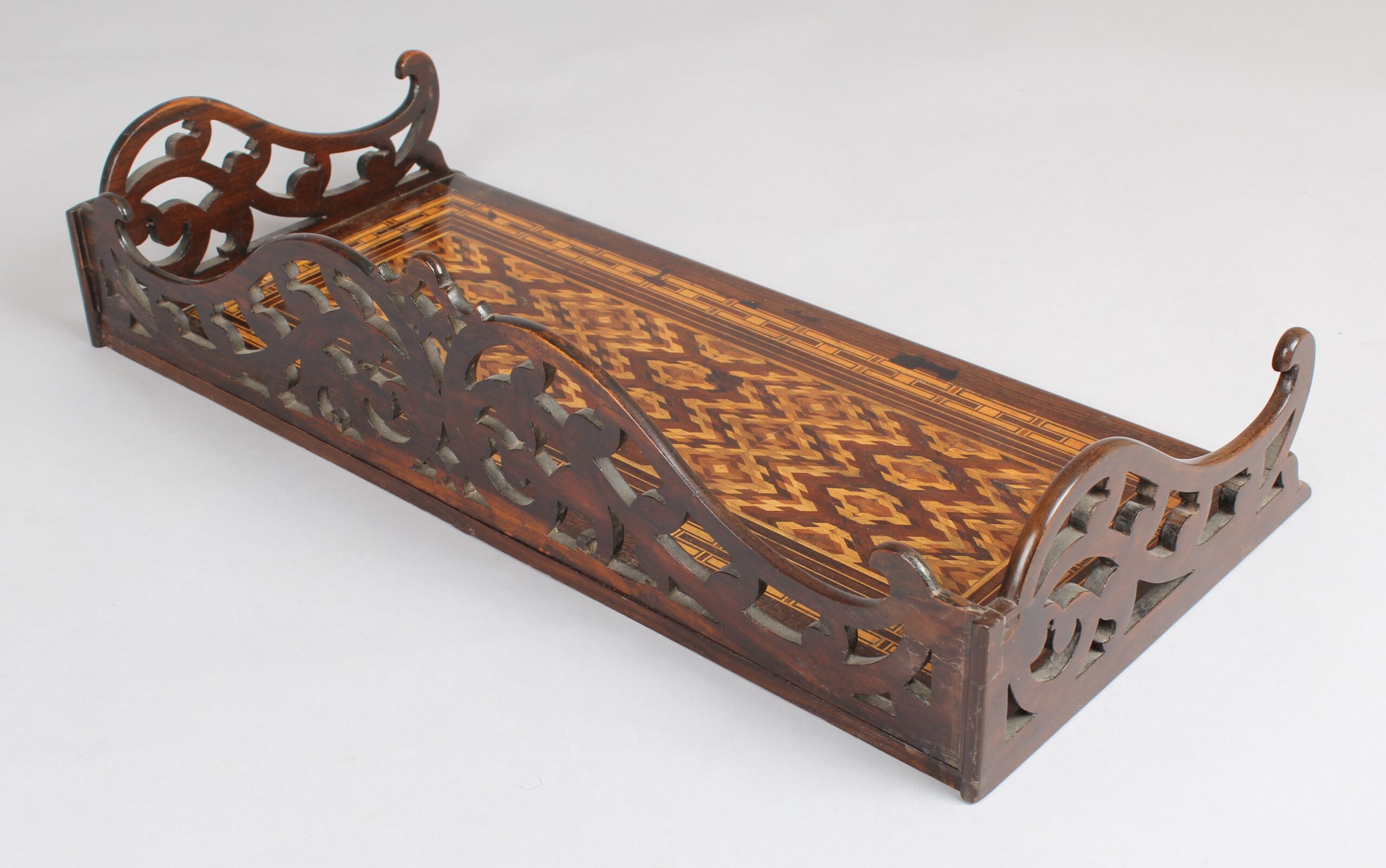 A mid Victorian rosewood and Tunbridgeware table book-stand