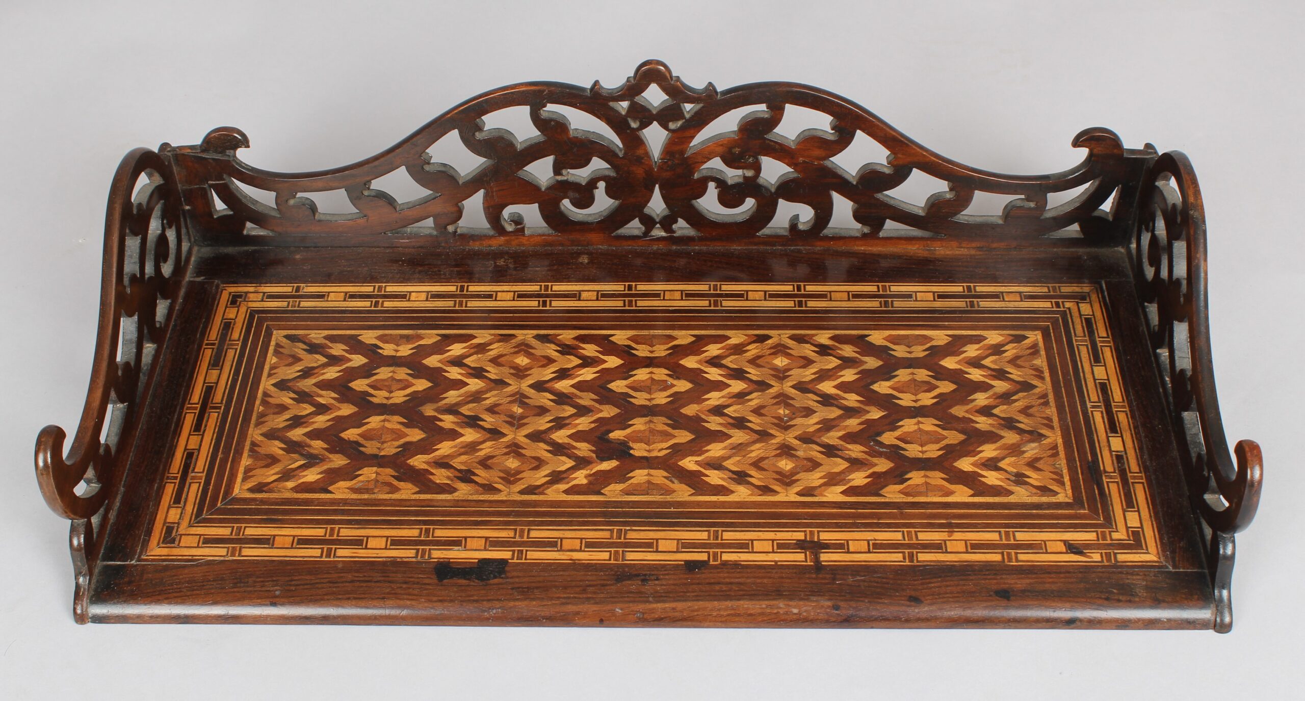 A mid Victorian rosewood and Tunbridgeware table book-stand