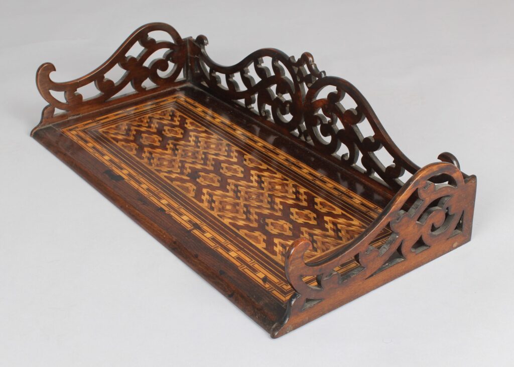 A mid Victorian rosewood and Tunbridgeware table book-stand