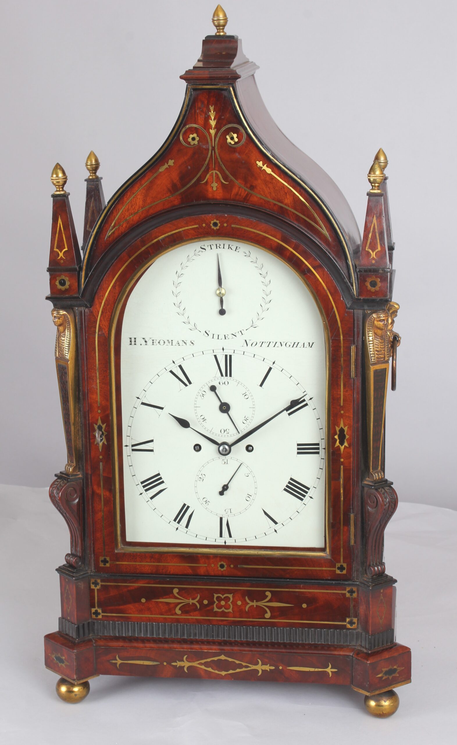 William IV mahogany Gothic-topped bracket clock by H Yeomans, Nottingham