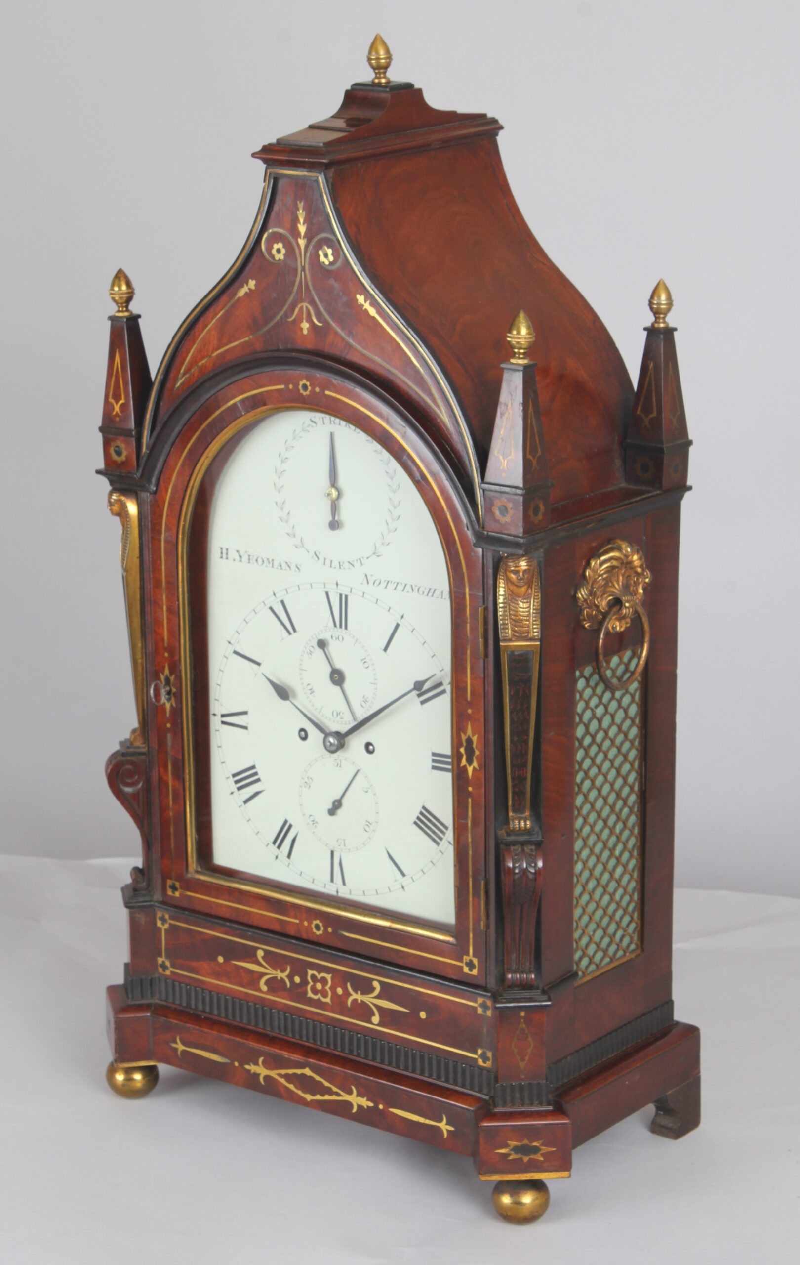 William IV mahogany Gothic-topped bracket clock by H Yeomans, Nottingham