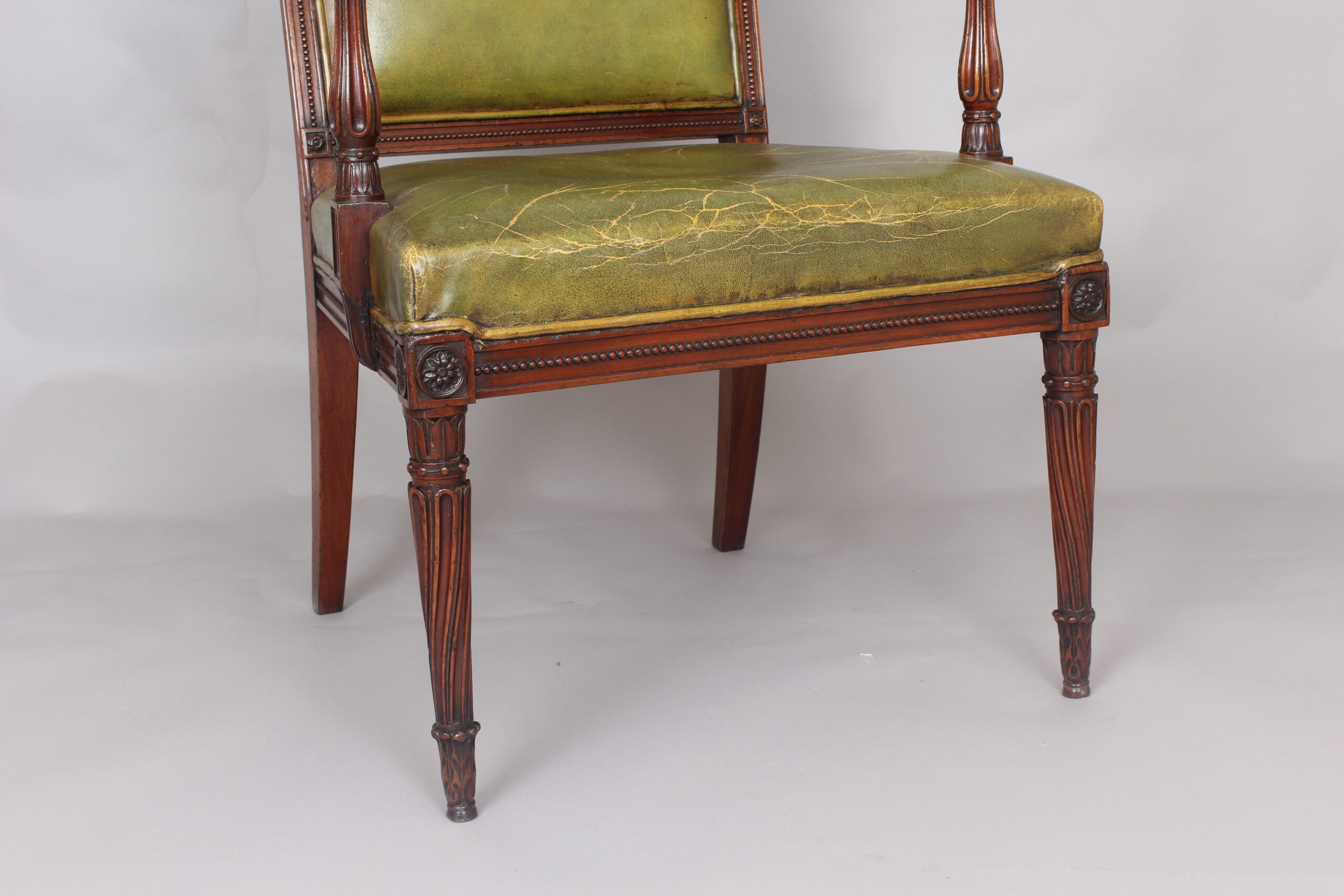 Very fine George III period mahogany open arm chair