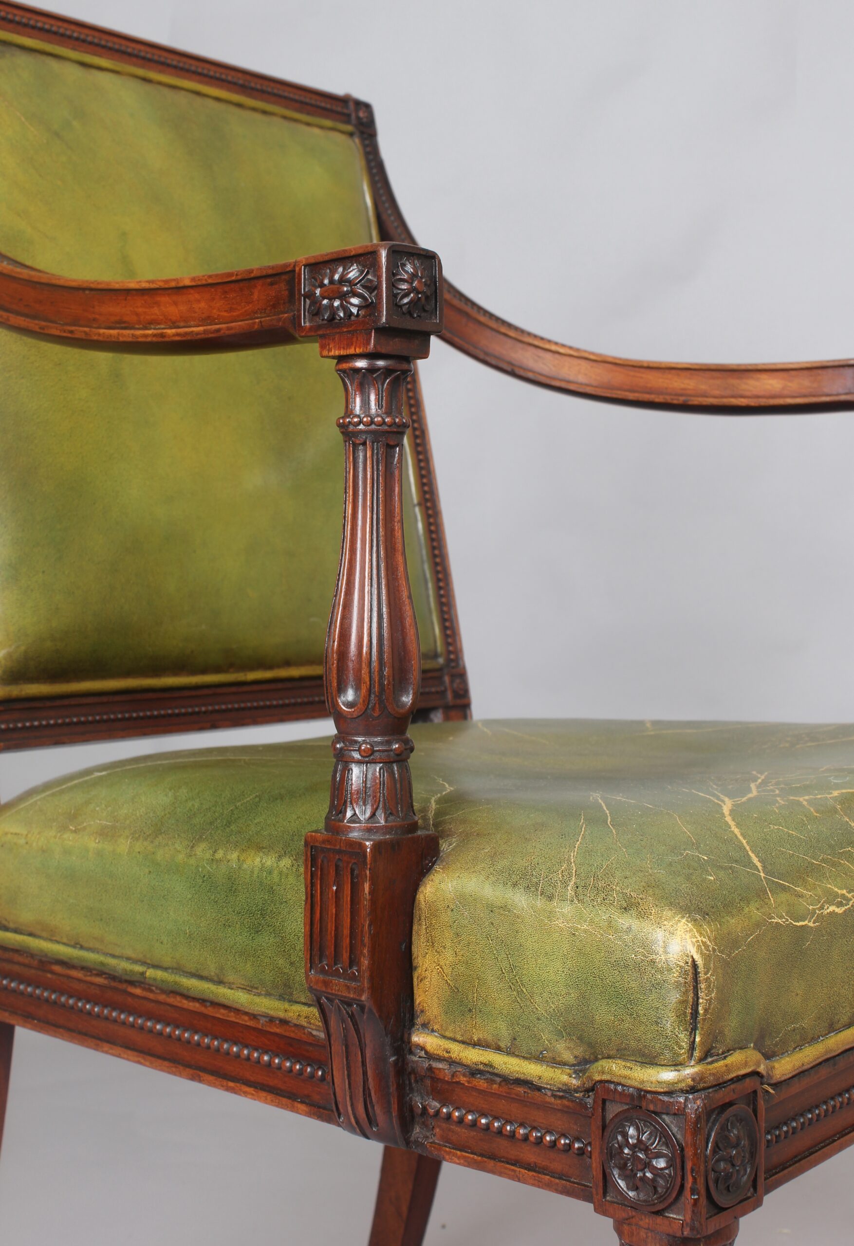 Very fine George III period mahogany open arm chair
