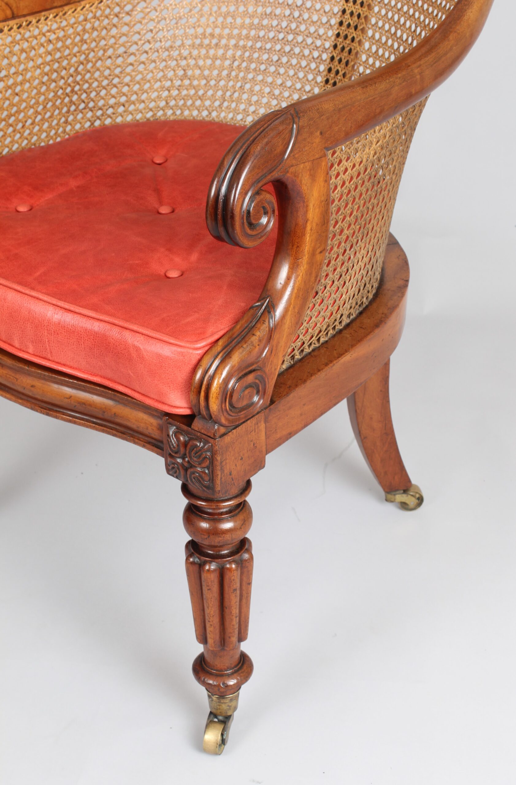 William IV period mahogany curricle bergère chair