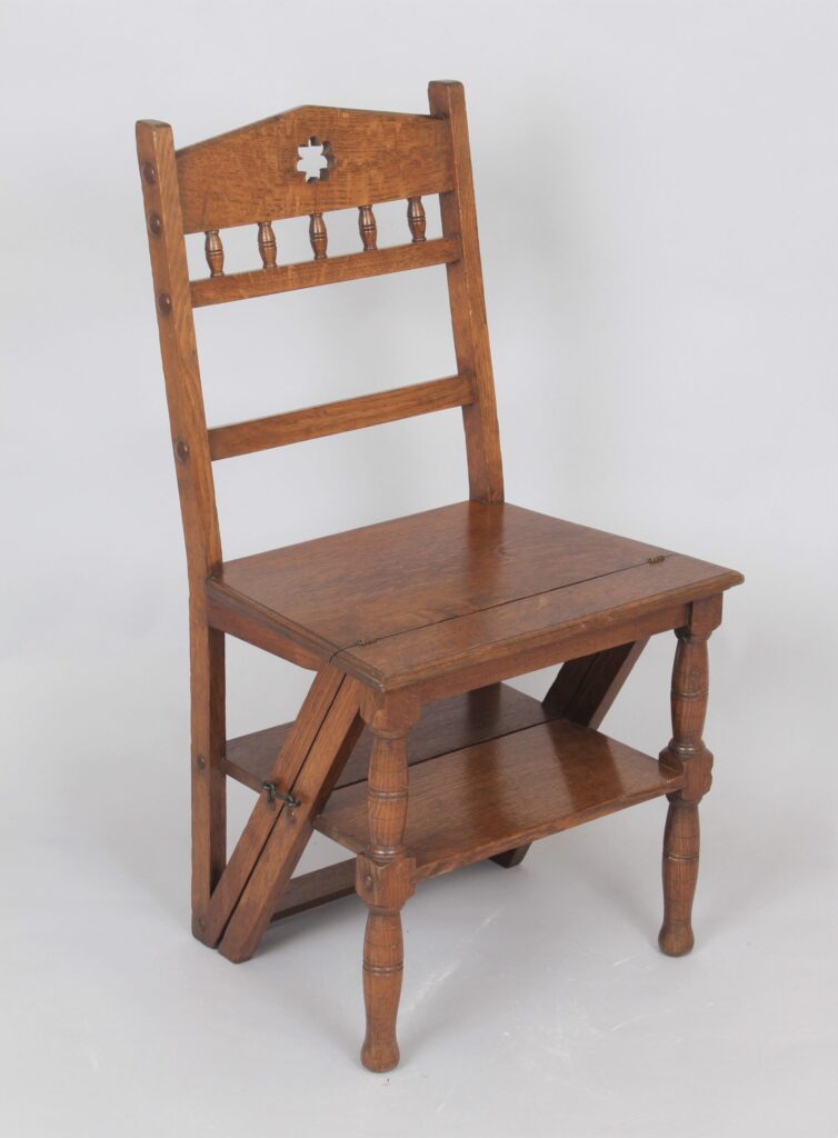 Metamorphic oak library steps chair