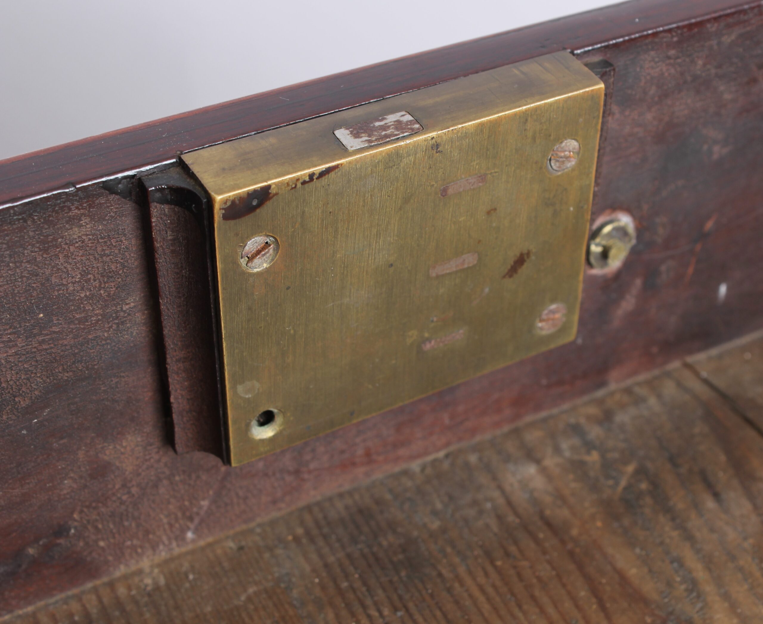George III mahogany chest of two short and three long graduated and cock-beaded drawers