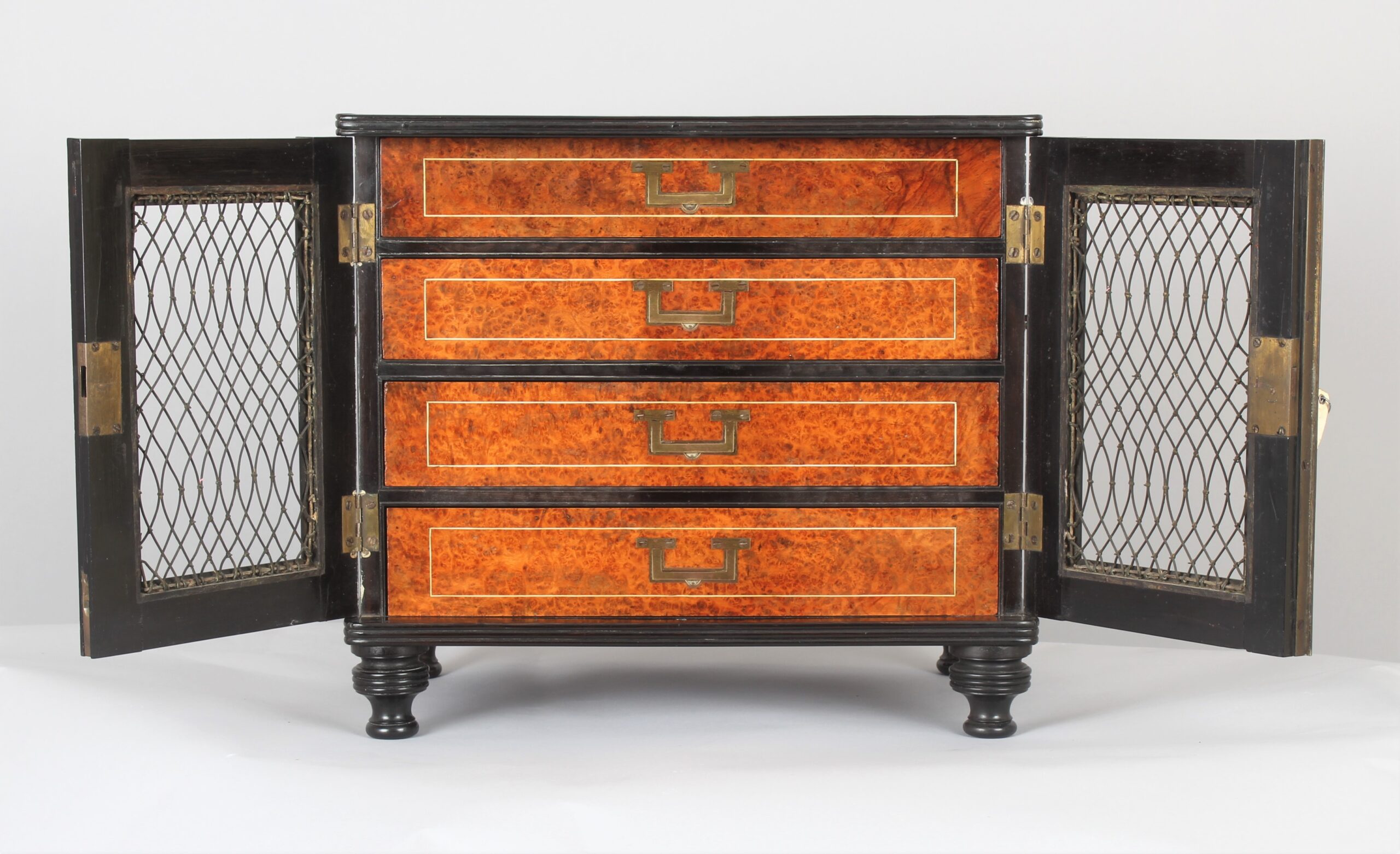 Rare early 19th century Chinese Export amboyna and ebony table cabinet