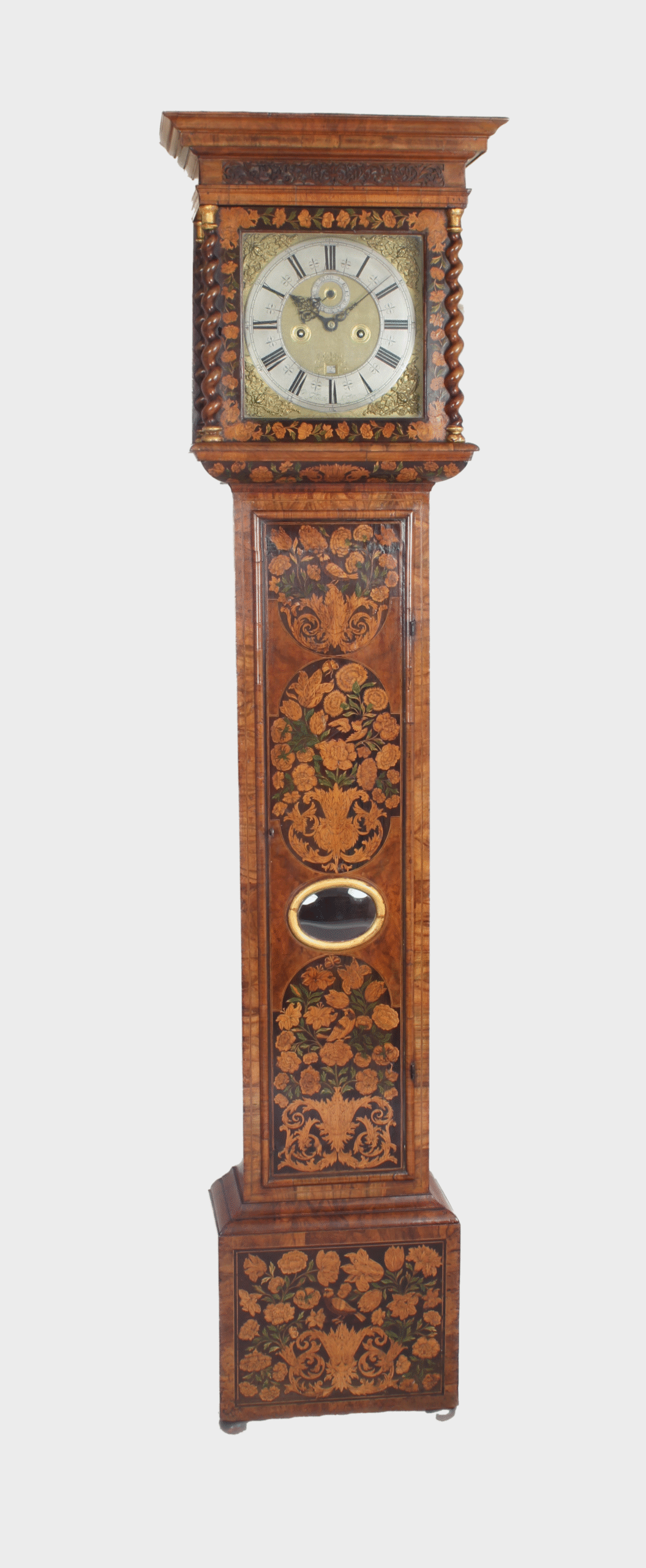 A walnut marquetry long-case clock