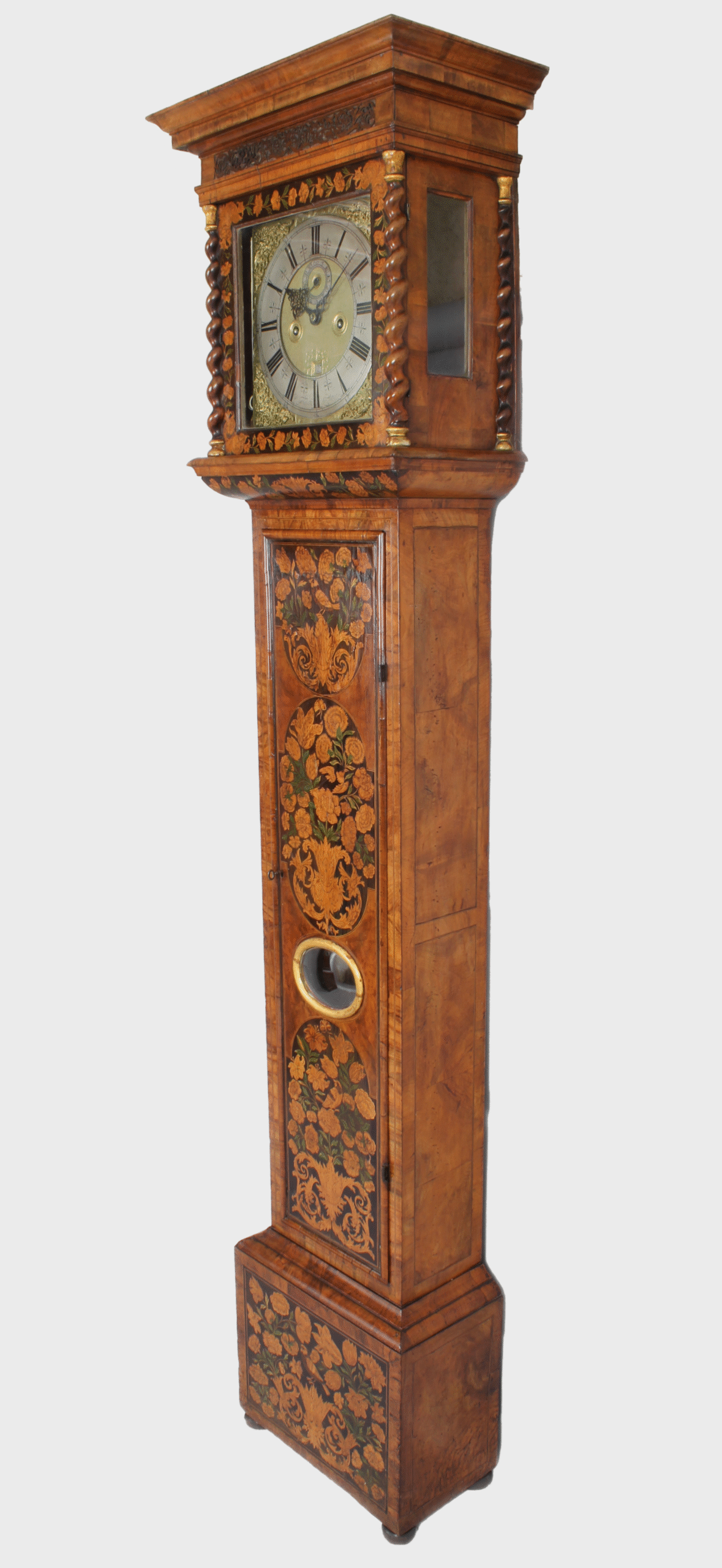A walnut marquetry long-case clock