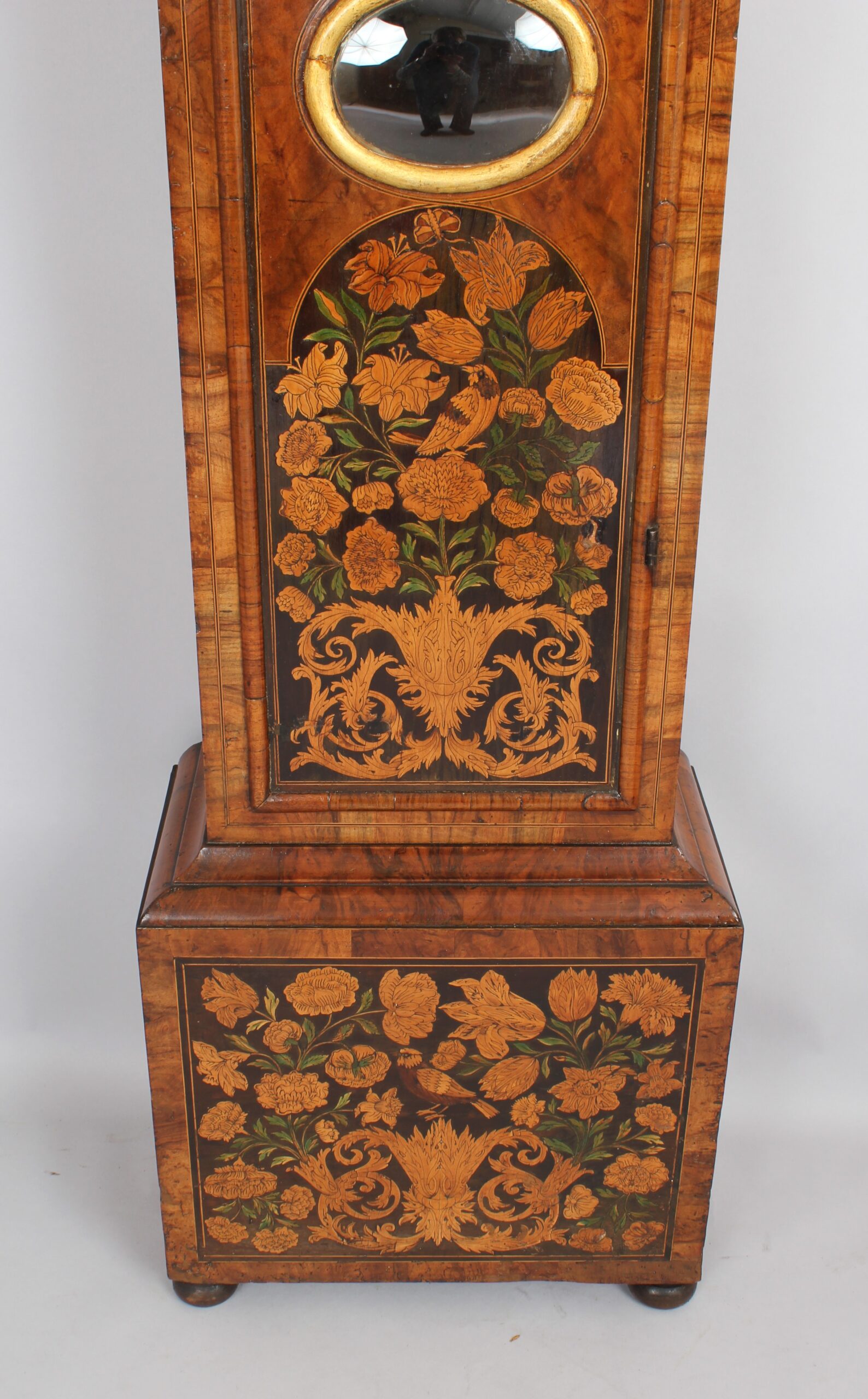 A walnut marquetry long-case clock