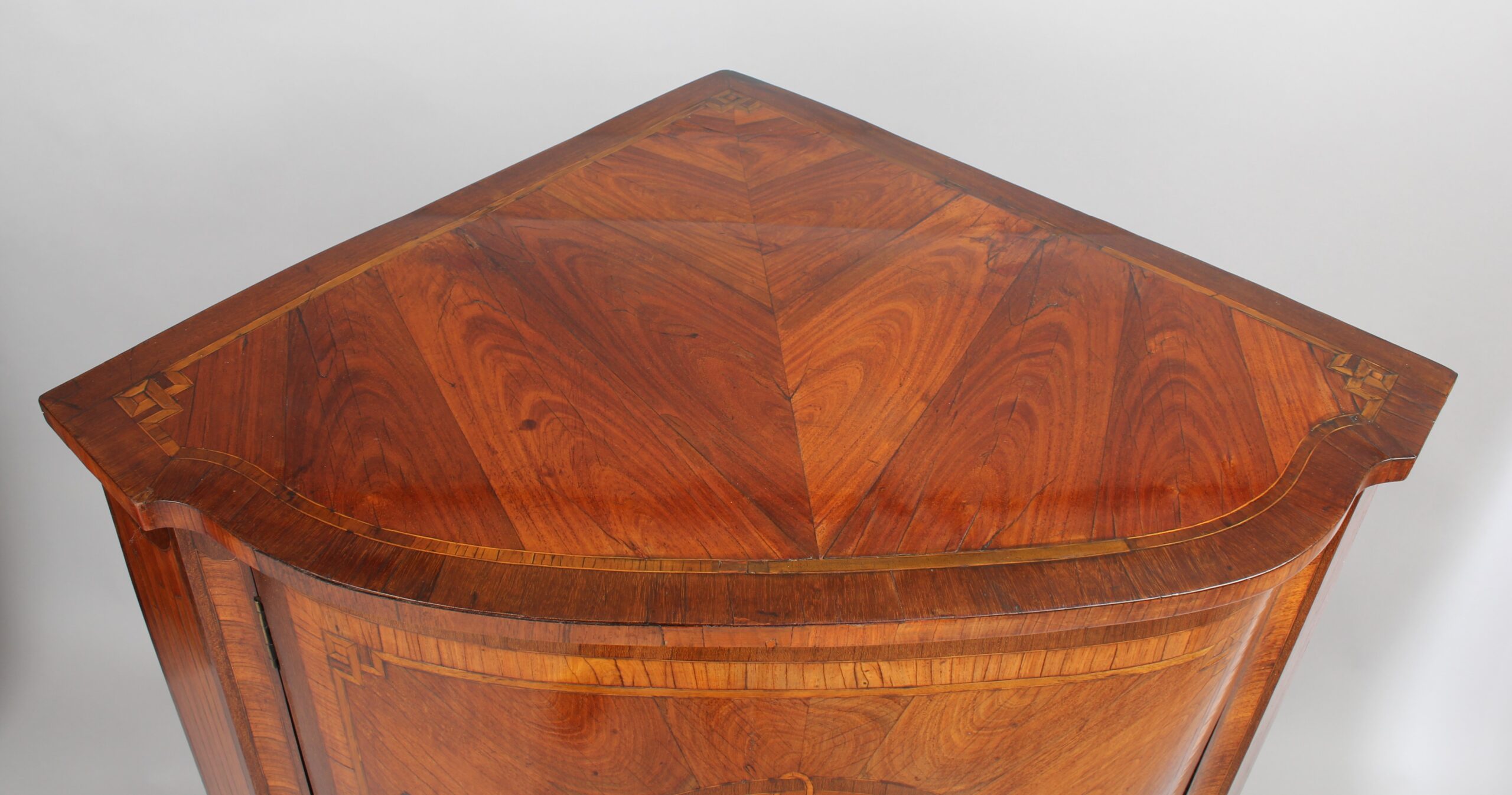 Rare pair of late eighteenth century Dutch kingwood and marquetry corner-cupboards