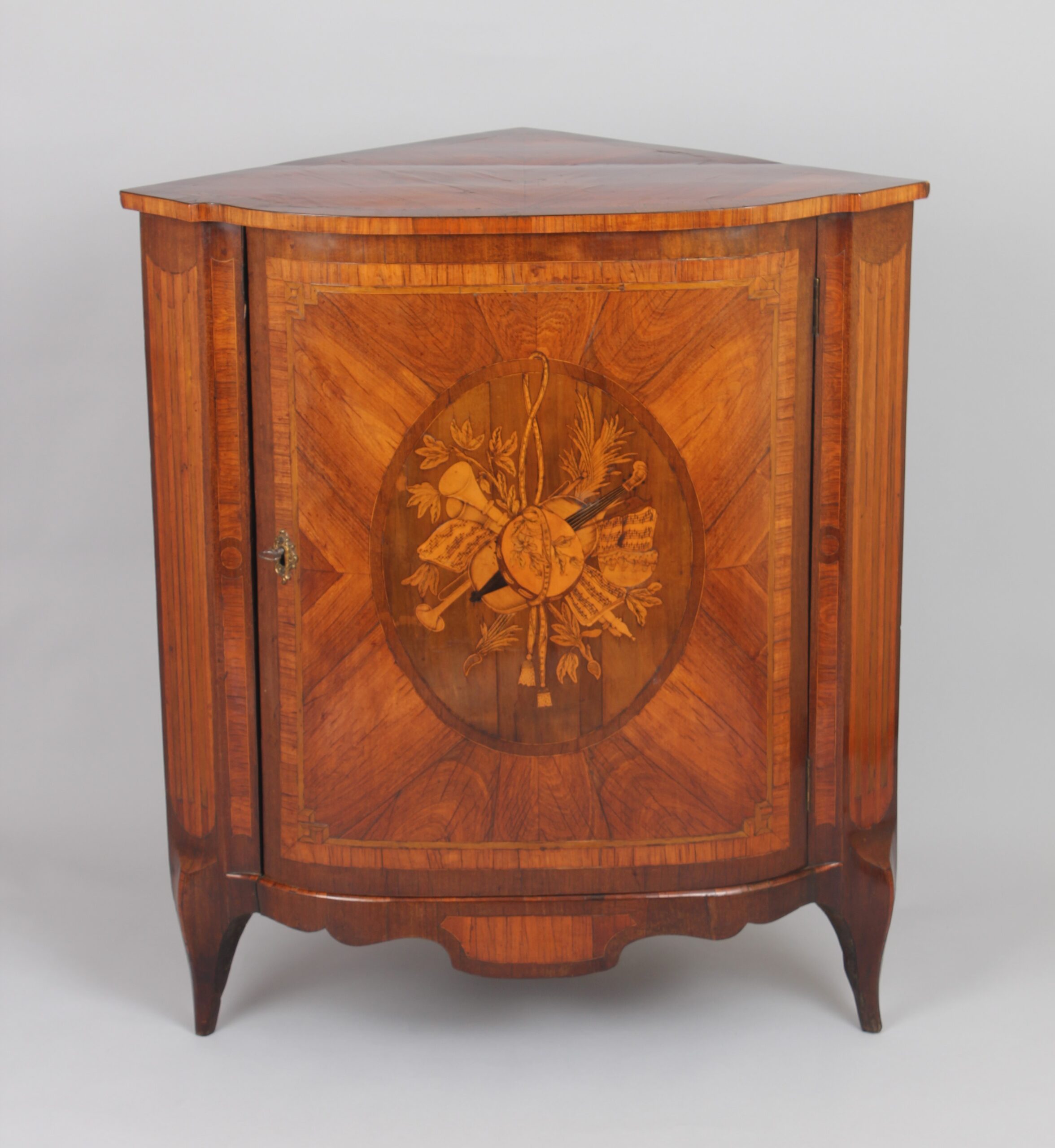 Rare pair of late eighteenth century Dutch kingwood and marquetry corner-cupboards