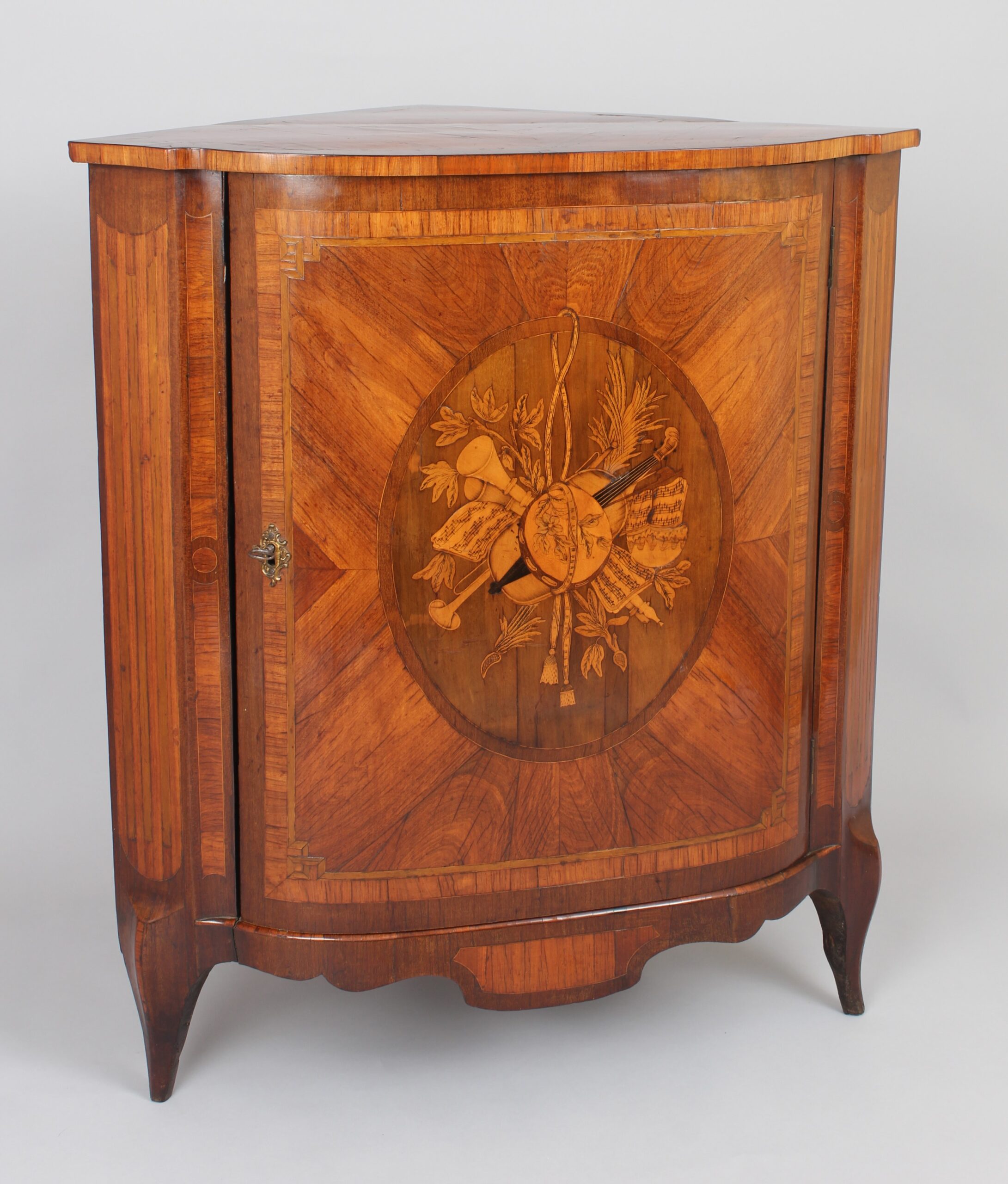 Rare pair of late eighteenth century Dutch kingwood and marquetry corner-cupboards