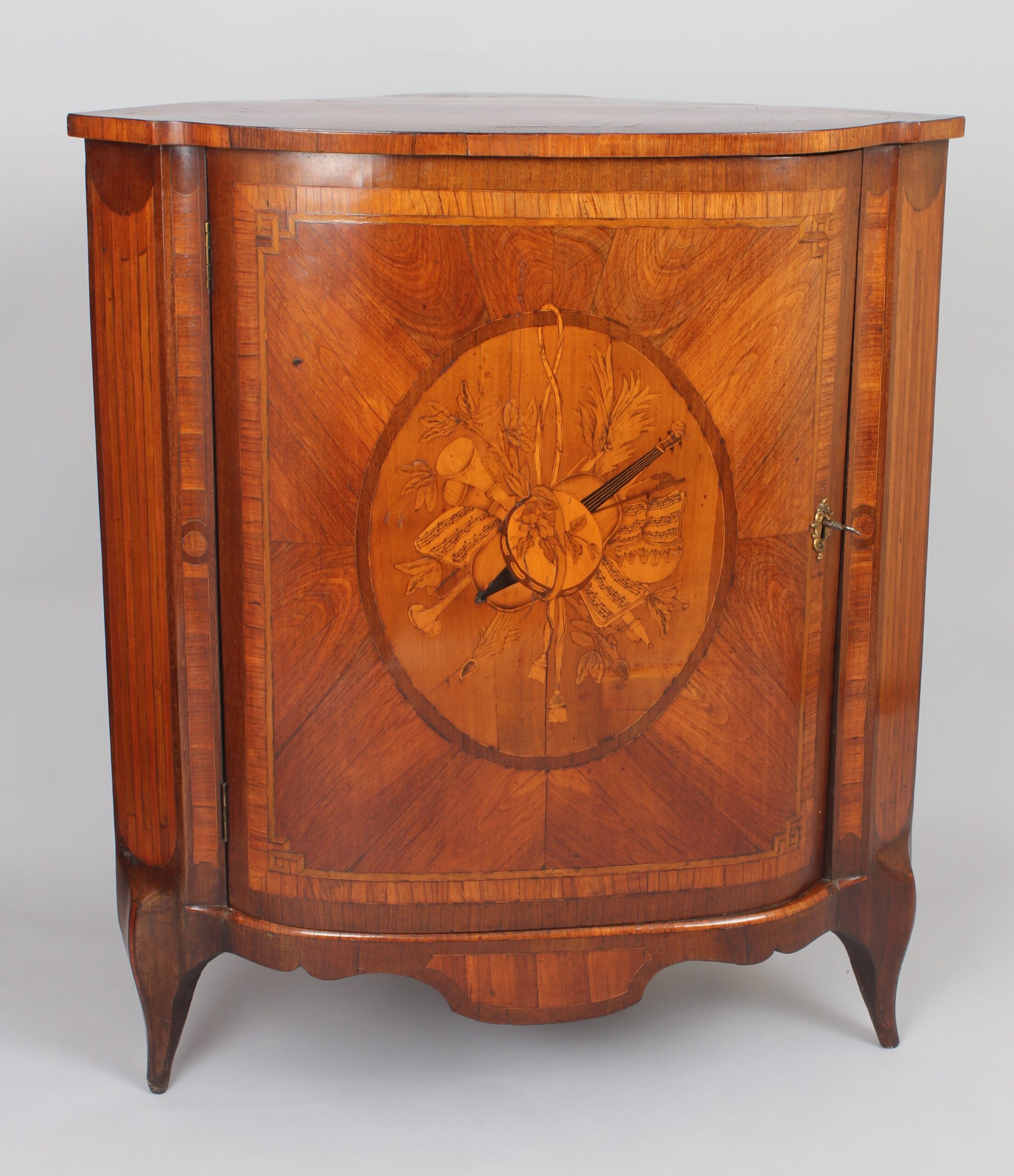Rare pair of late eighteenth century Dutch kingwood and marquetry corner-cupboards