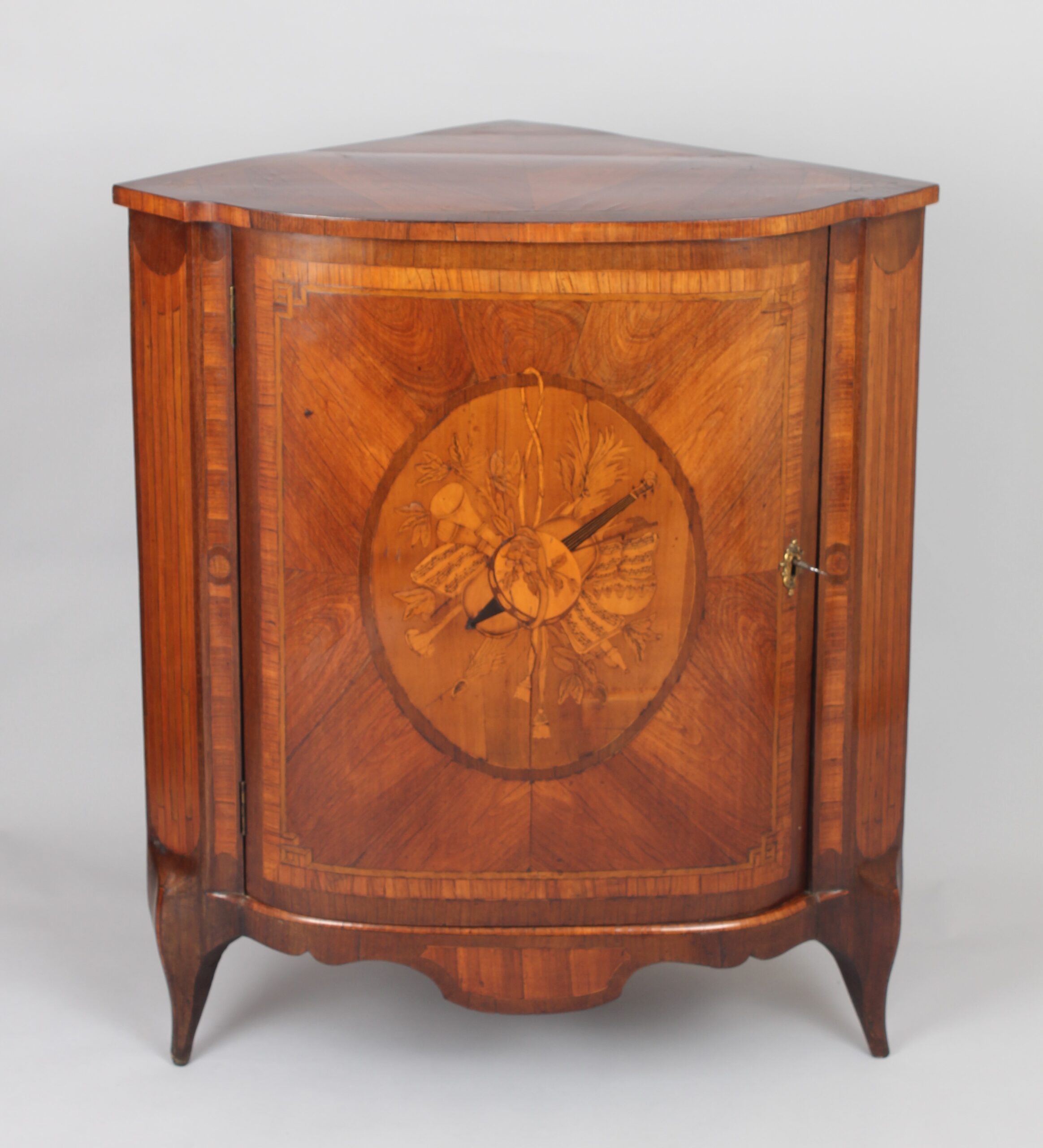 Rare pair of late eighteenth century Dutch kingwood and marquetry corner-cupboards