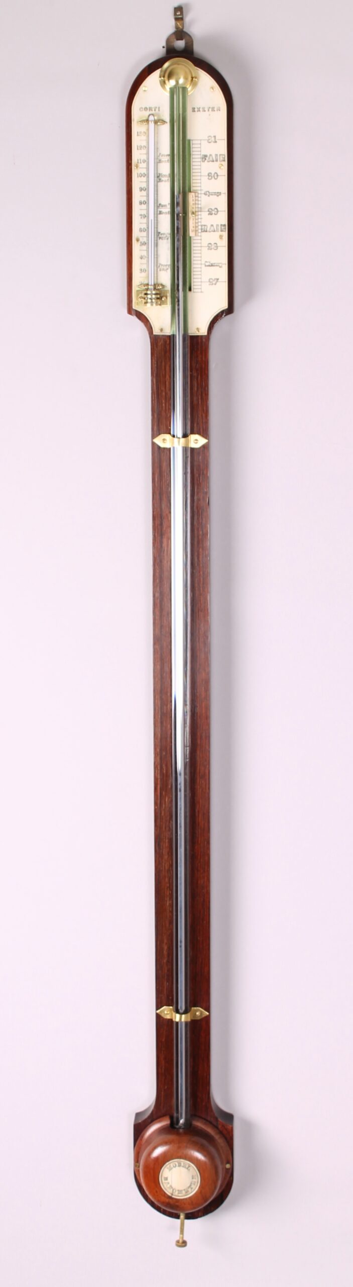 Early 19th century rosewood stick barometer by CORTI of EXETER