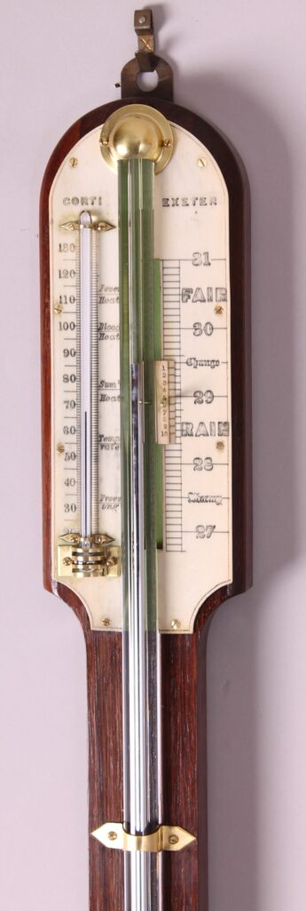 Early 19th century rosewood stick barometer by CORTI of EXETER