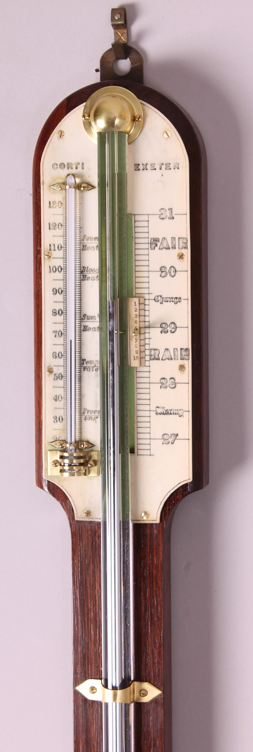 Early 19th century rosewood stick barometer by CORTI of EXETER