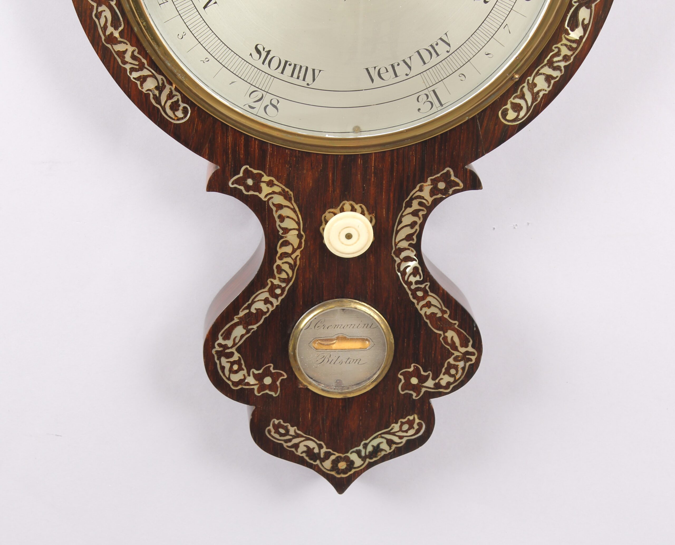 Fine Victorian rosewood and mother-of-pearl inlaid wheel barometer