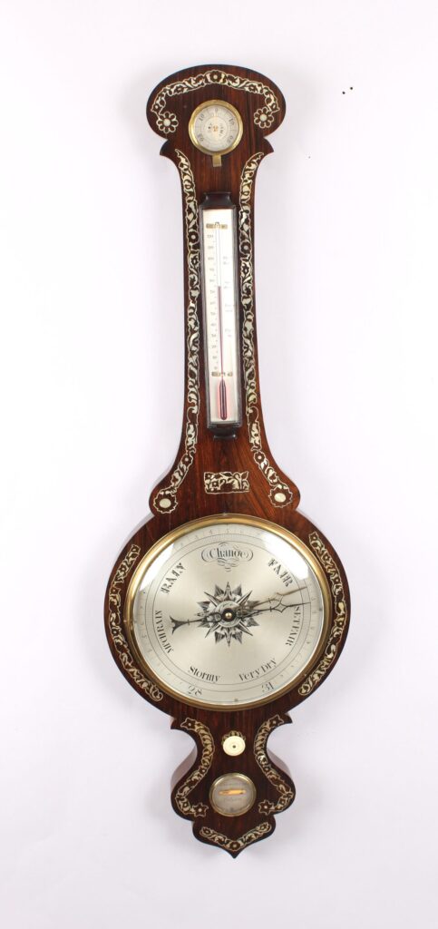 Fine Victorian rosewood and mother-of-pearl inlaid wheel barometer