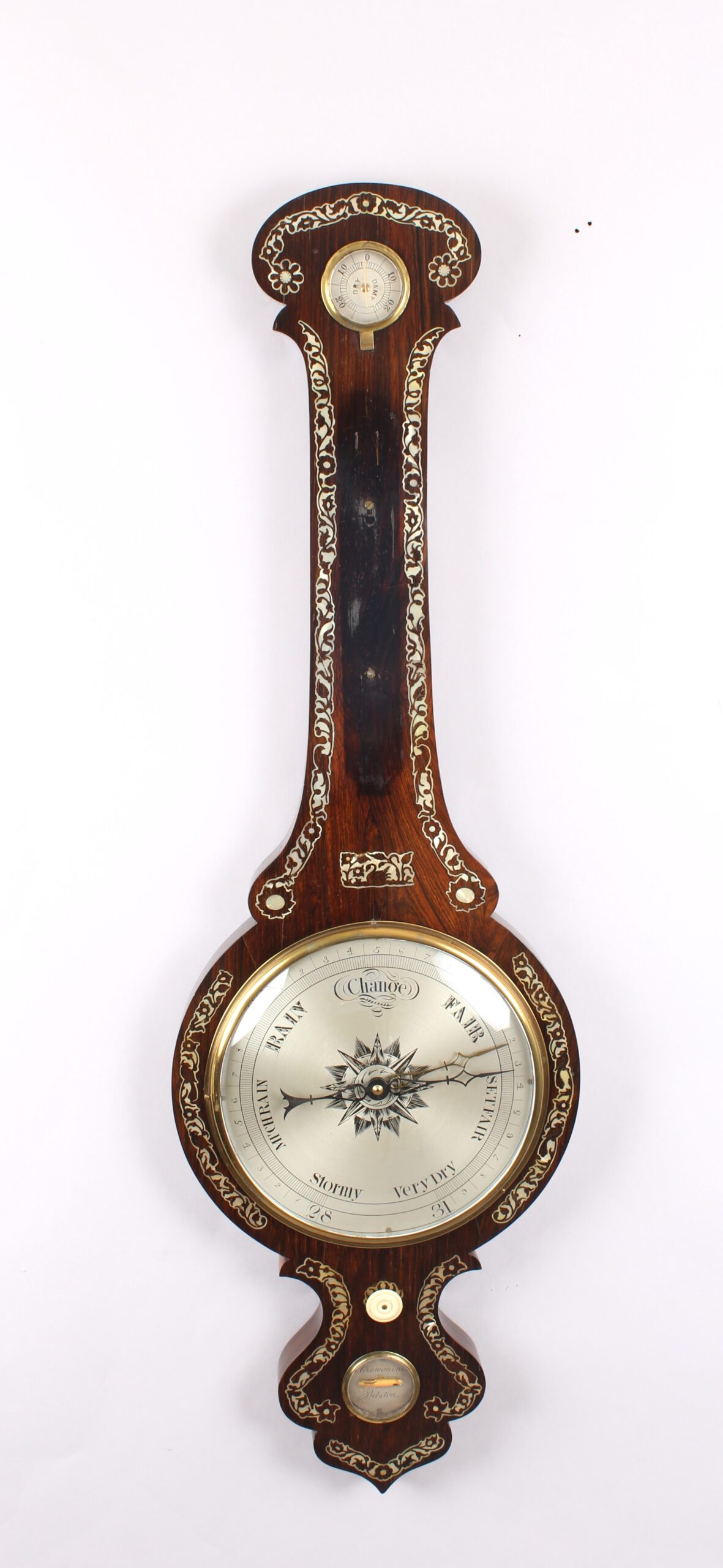 Fine Victorian rosewood and mother-of-pearl inlaid wheel barometer