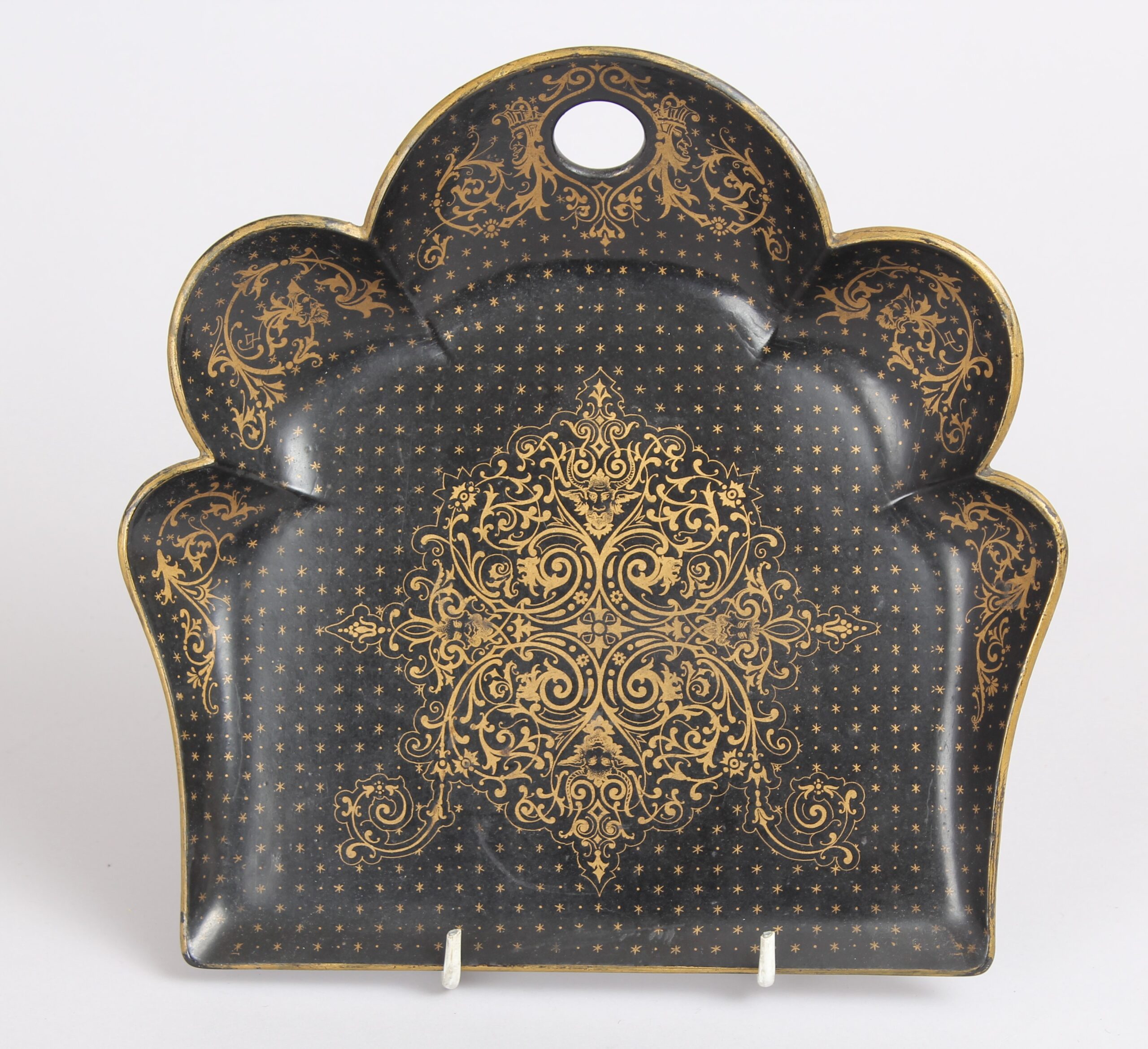 Victorian black and gilt papier-mache crumb-tray