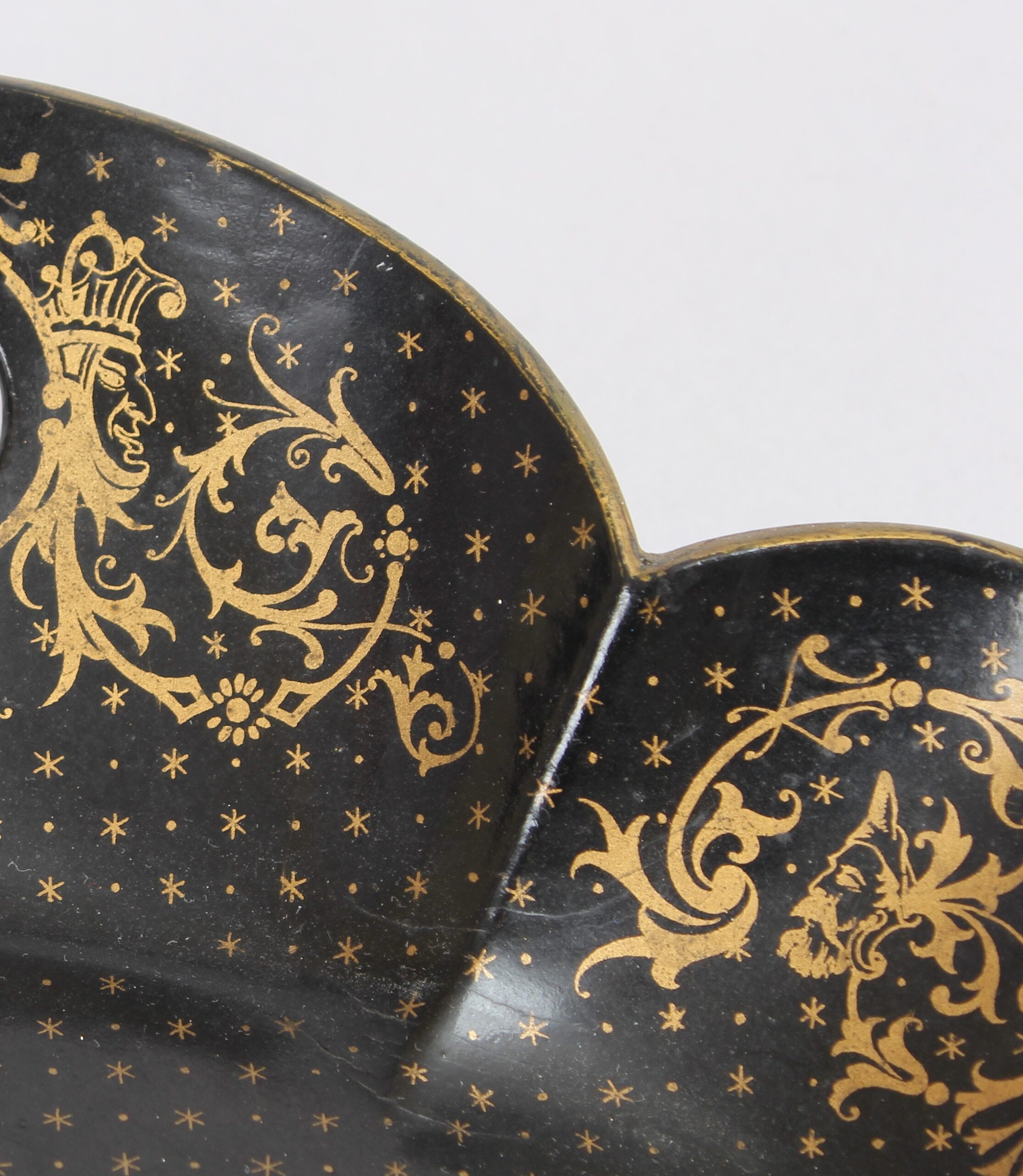 Victorian black and gilt papier-mache crumb-tray